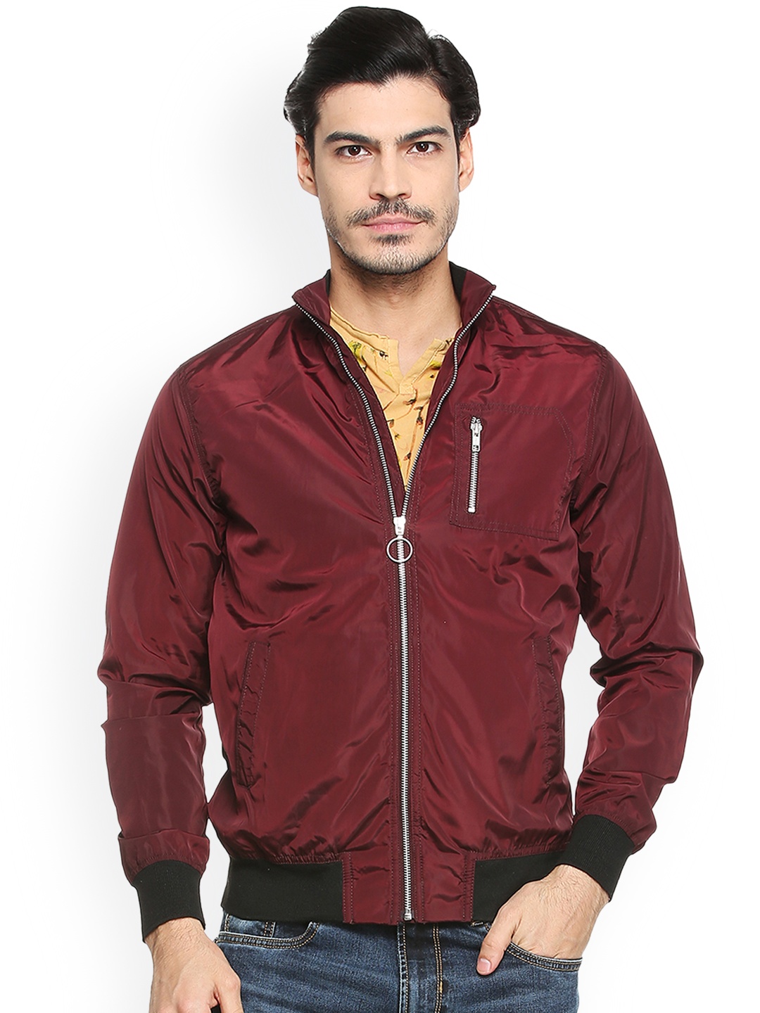 

People Men Maroon Solid Tailored Jacket