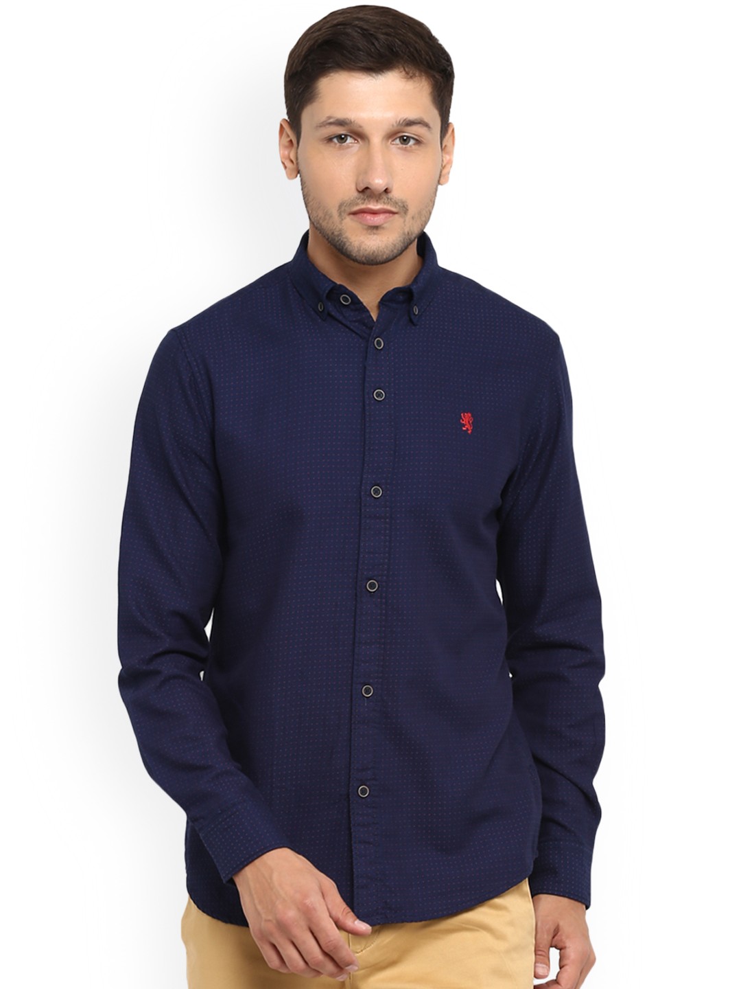 

Red Tape Men Navy Blue Self Design Casual Shirt