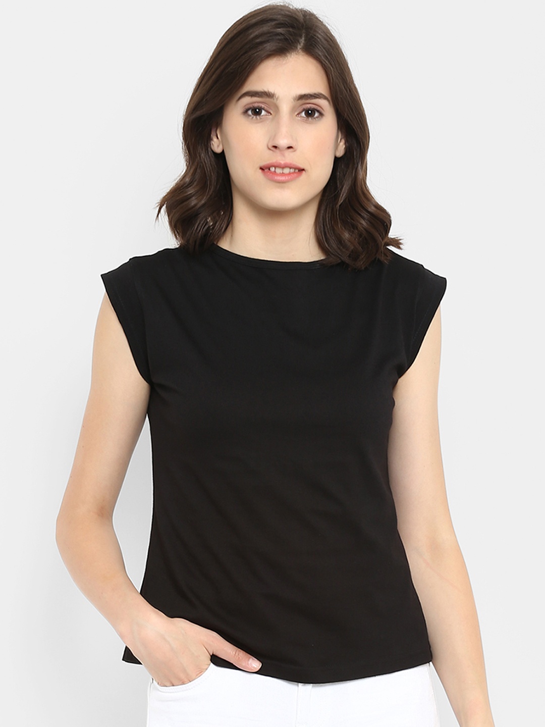 

appulse Women Black Solid Round Neck T-shirt