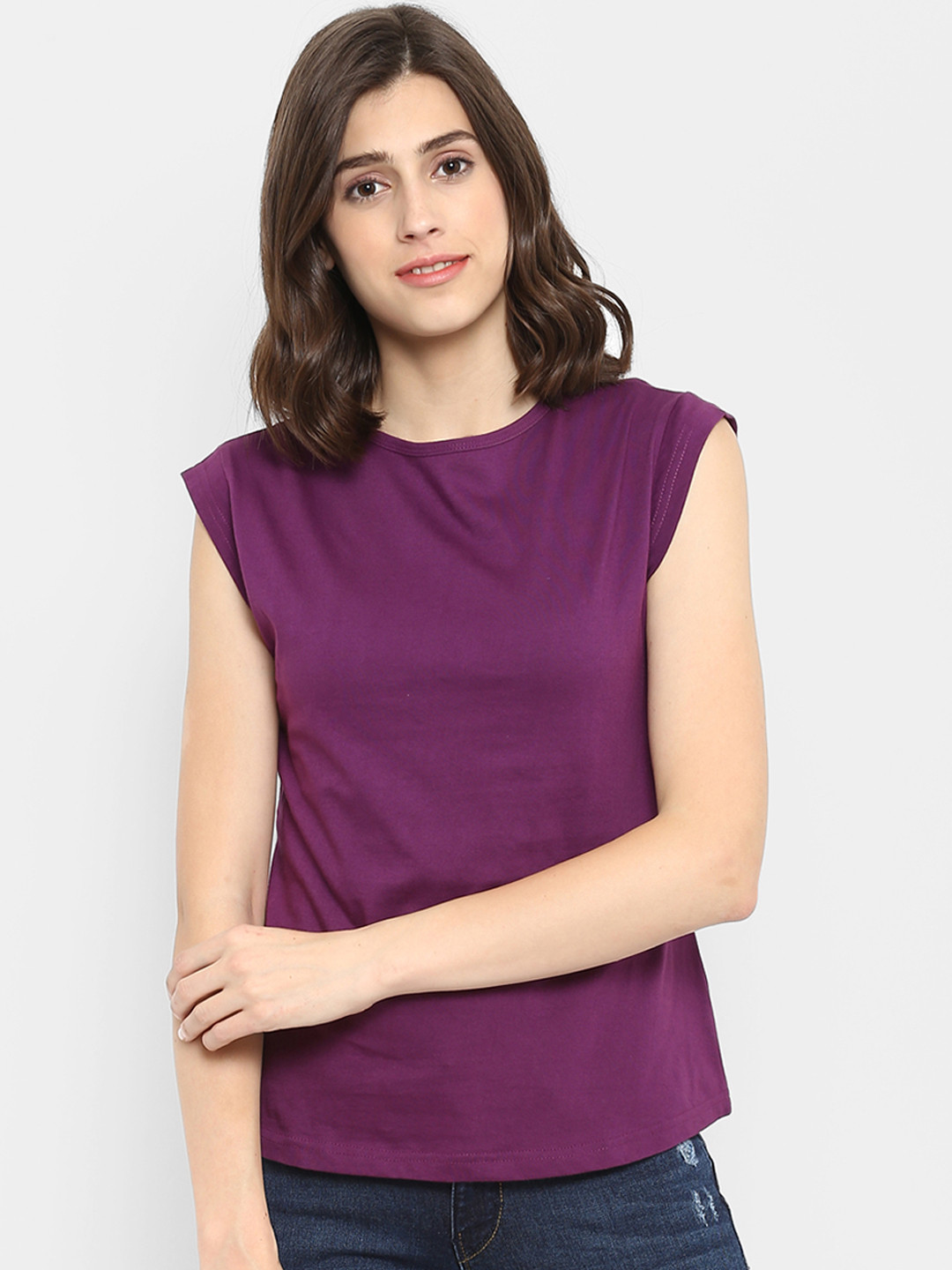 

appulse Women Purple Solid Round Neck T-shirt