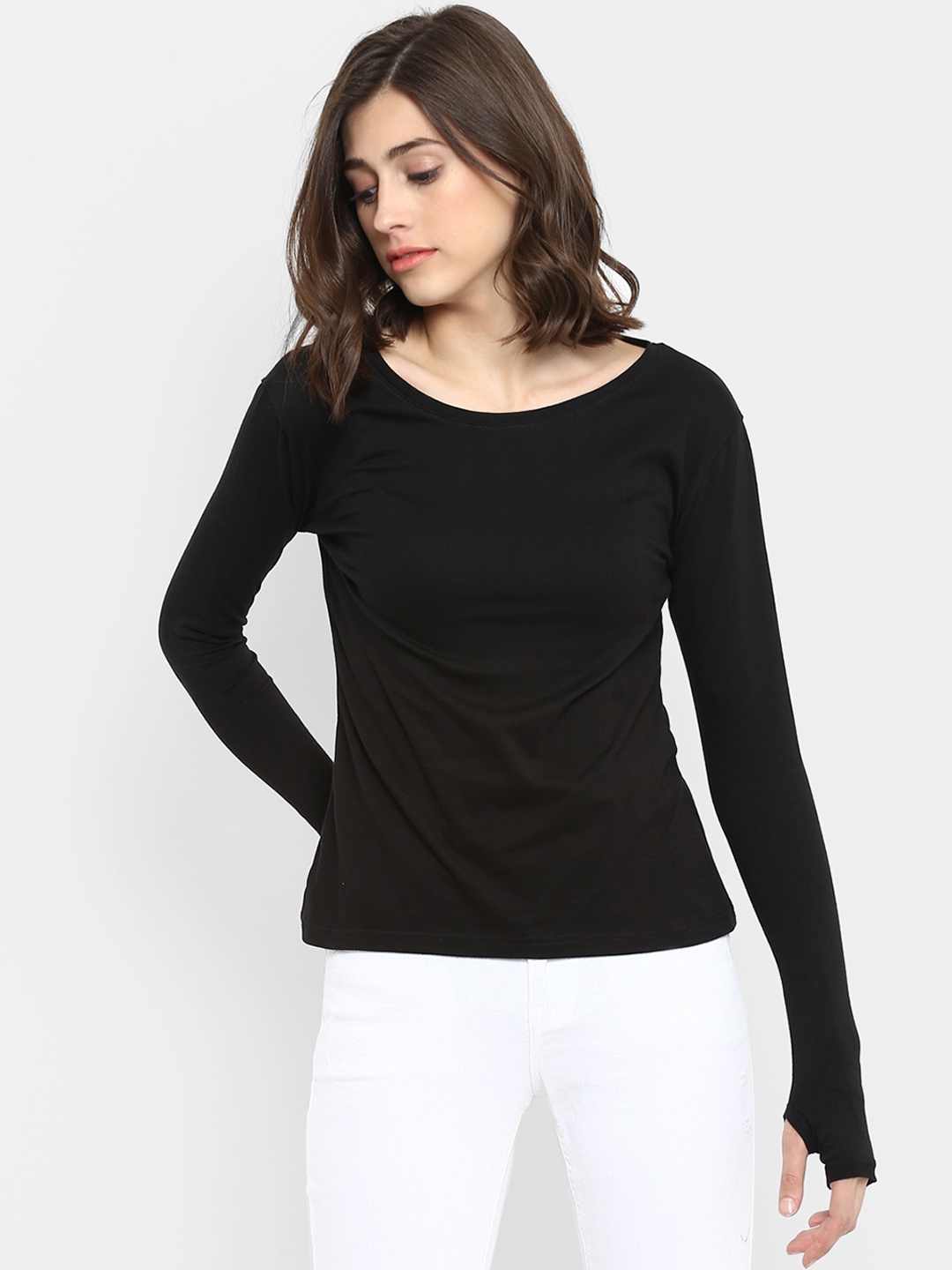 

appulse Women Black Solid Round Neck T-shirt