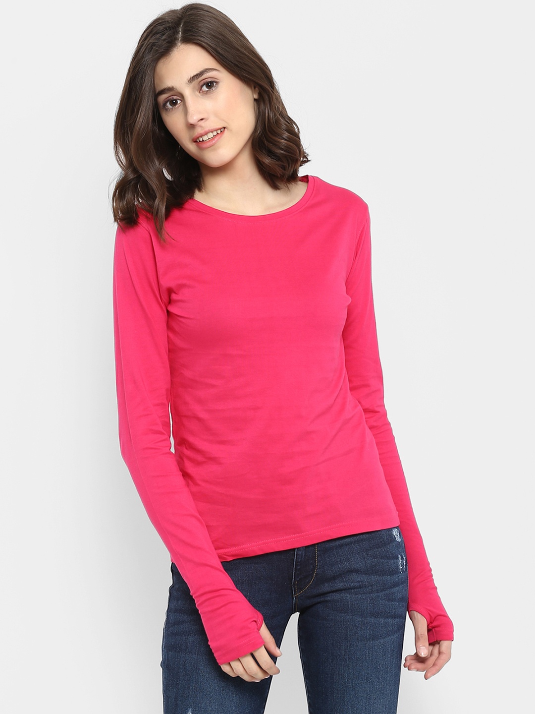 

appulse Women Pink Solid Round Neck T-shirt