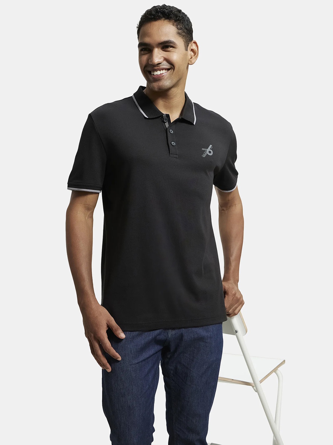 

Jockey Black Super Combed Cotton Rich Solid Half Sleeve Polo T-shirt-3911
