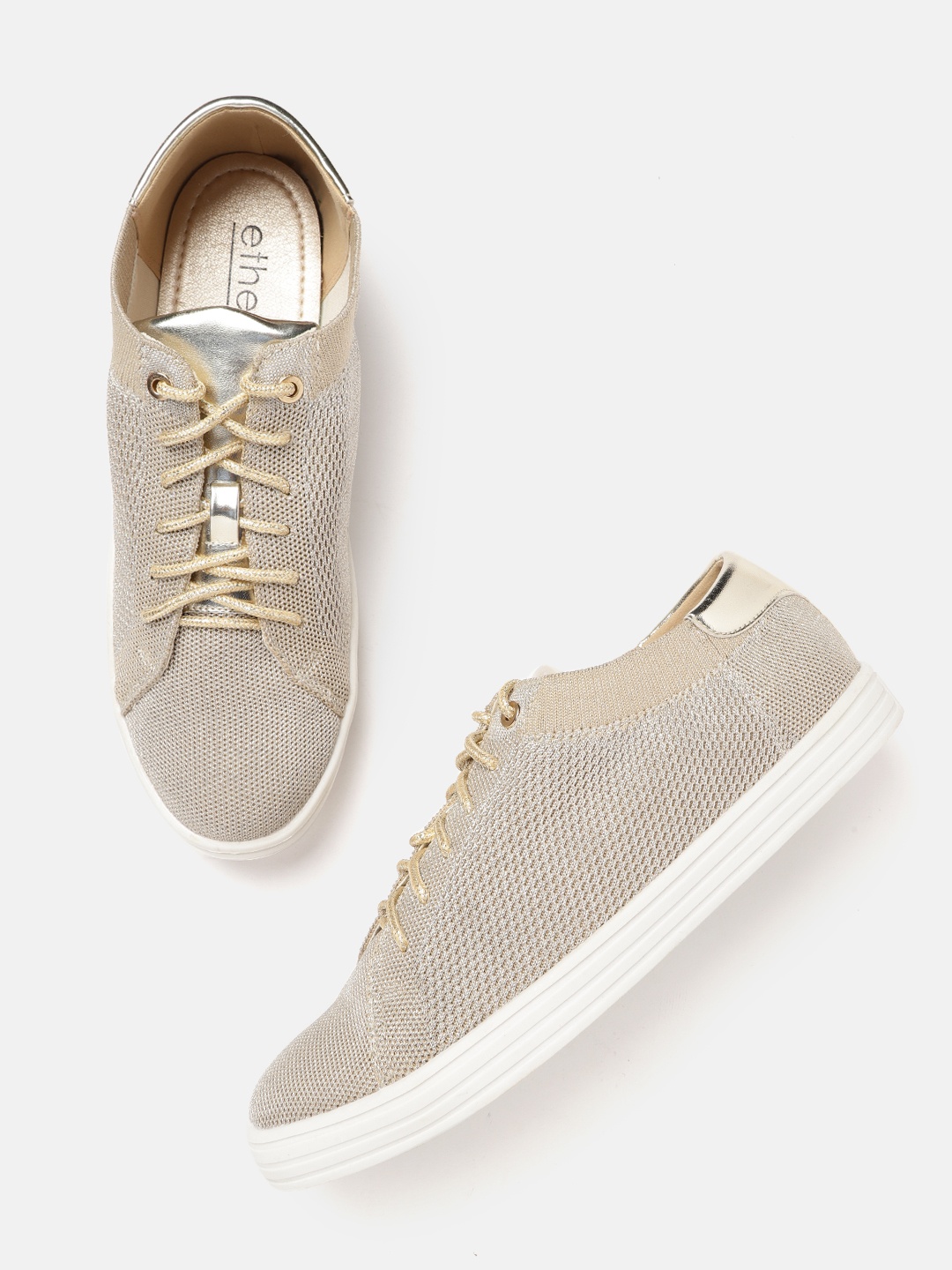 

ether Women Gold-Toned Woven Design Sneakers