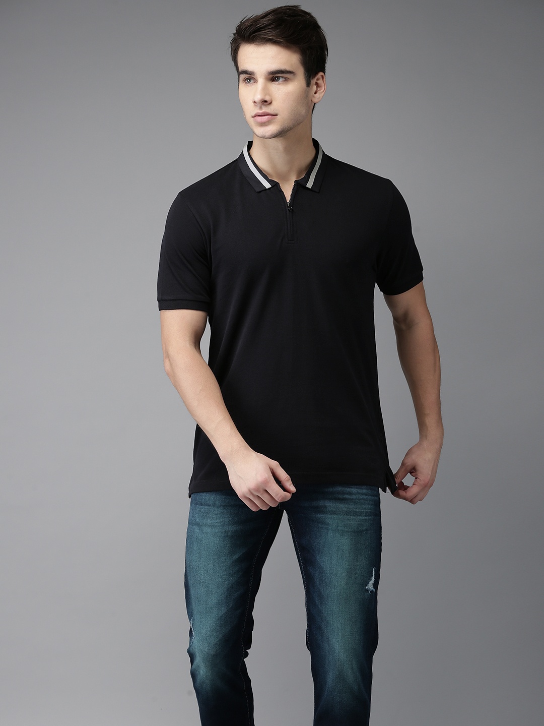 

Flying Machine Men Black Solid Polo T-shirt