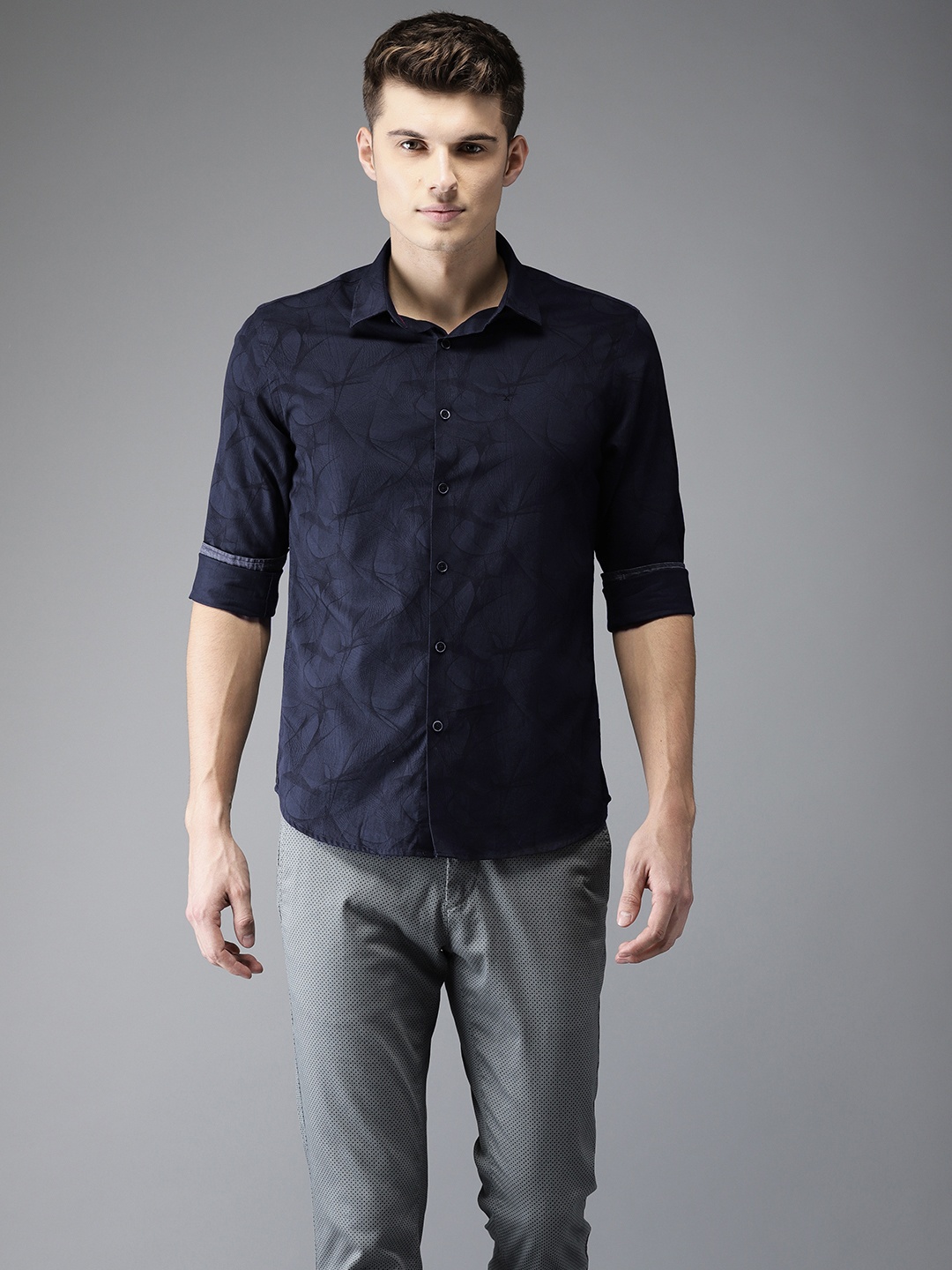 

Flying Machine Men Navy Blue Slim Fit Printed Casual Shirt