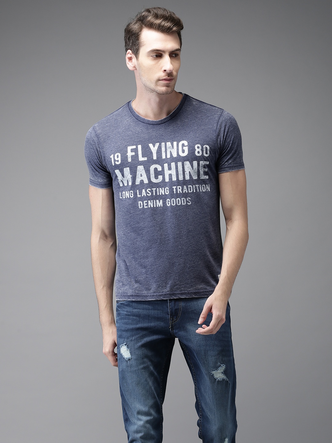 

Flying Machine Men Blue Printed Round Neck T-shirt