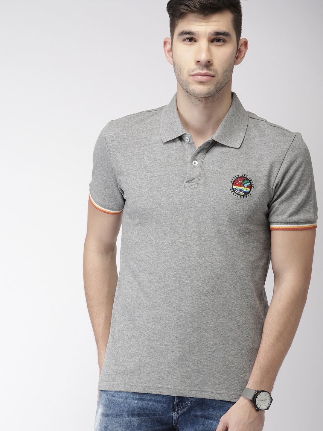 

Celio Men Grey Solid Polo Collar T-shirt