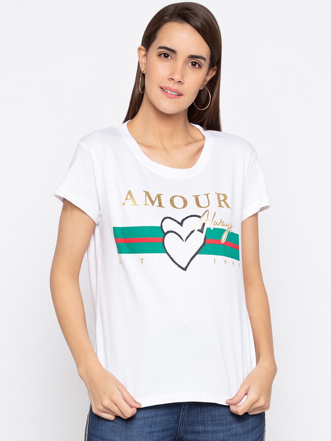 

Globus Women White Printed Round Neck T-shirt