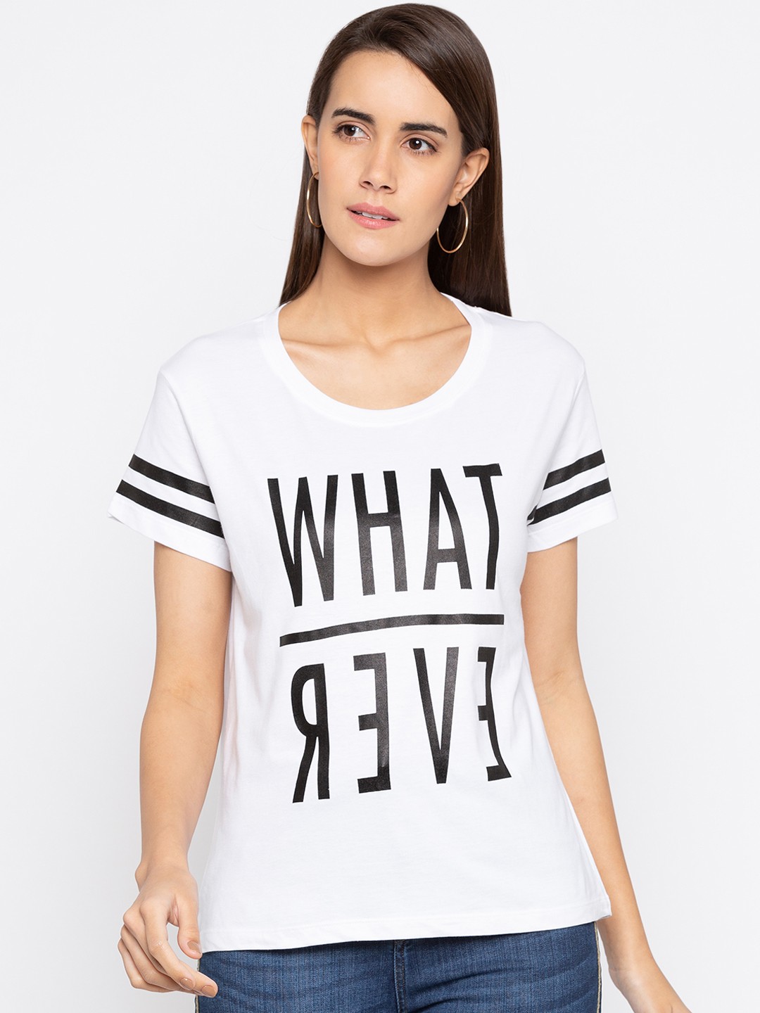 

Globus Women White Printed Round Neck T-shirt