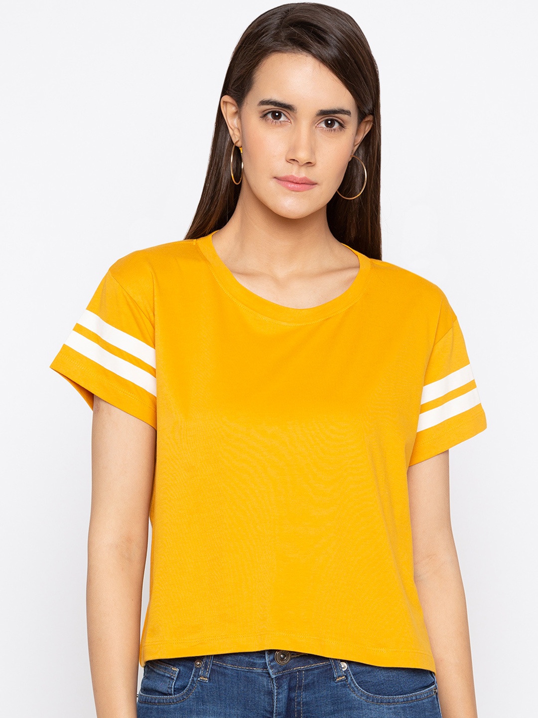 

Globus Women Mustard Solid Round Neck T-shirt