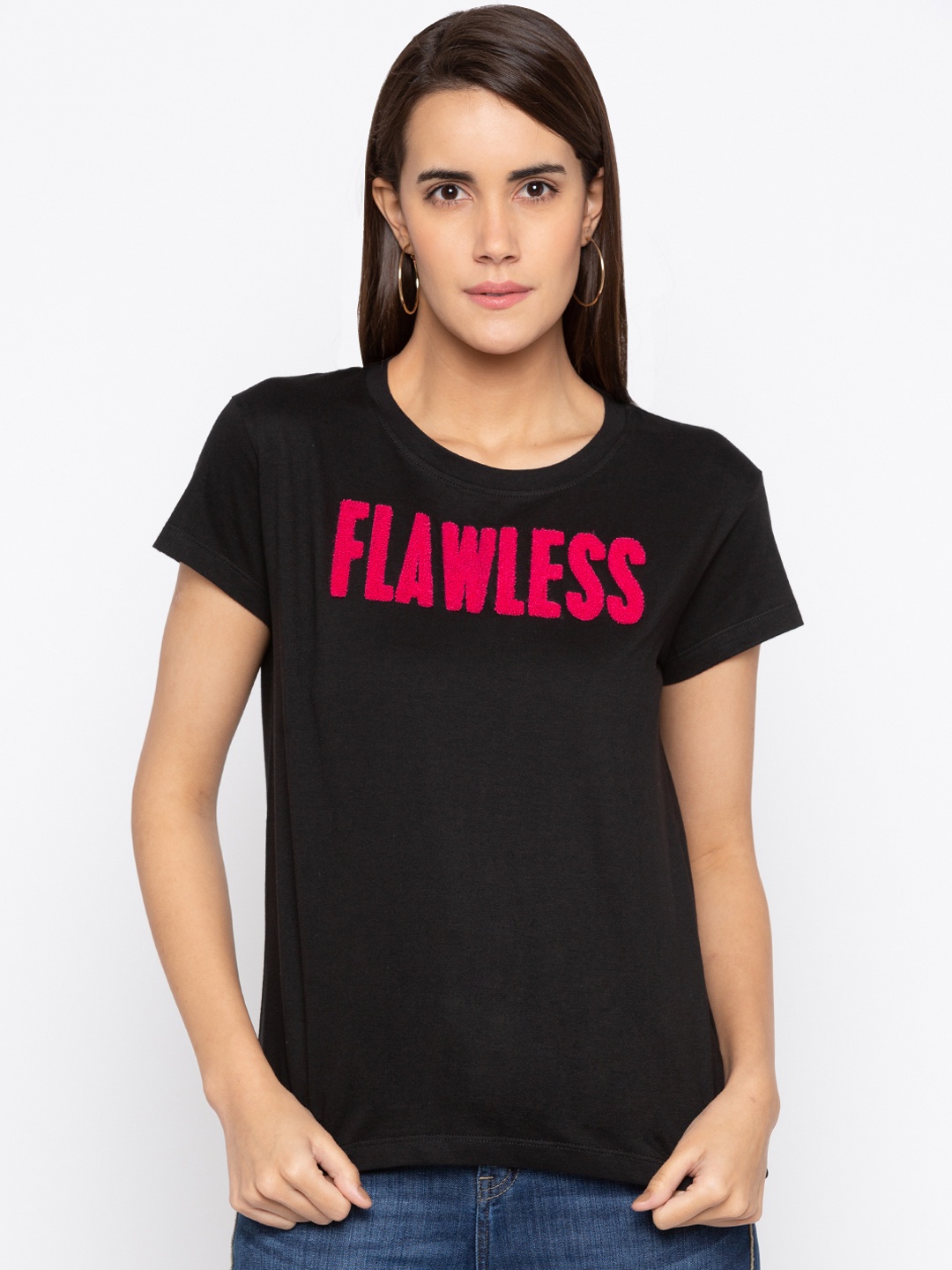 

Globus Women Black Printed Round Neck T-shirt