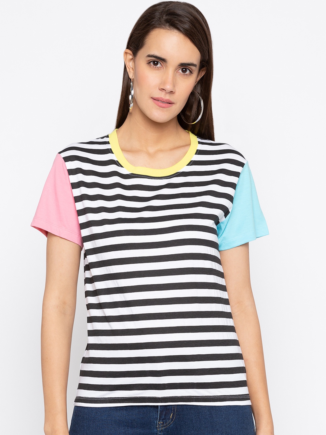 

Globus Women Black Striped Round Neck T-shirt