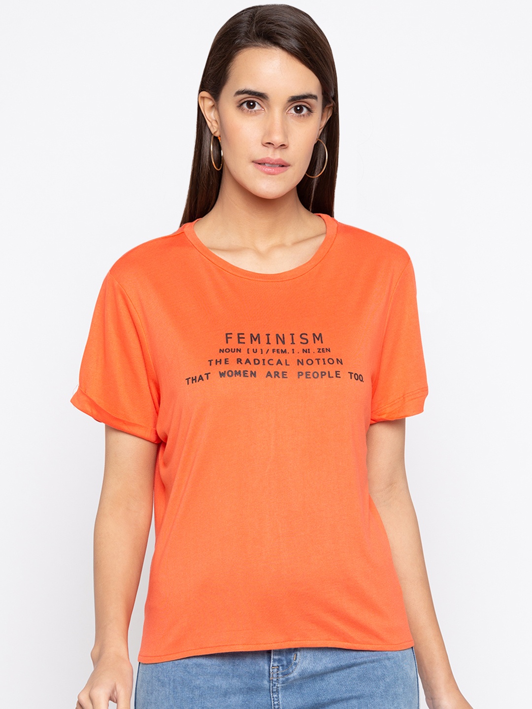 

Globus Women Orange Printed Round Neck T-shirt