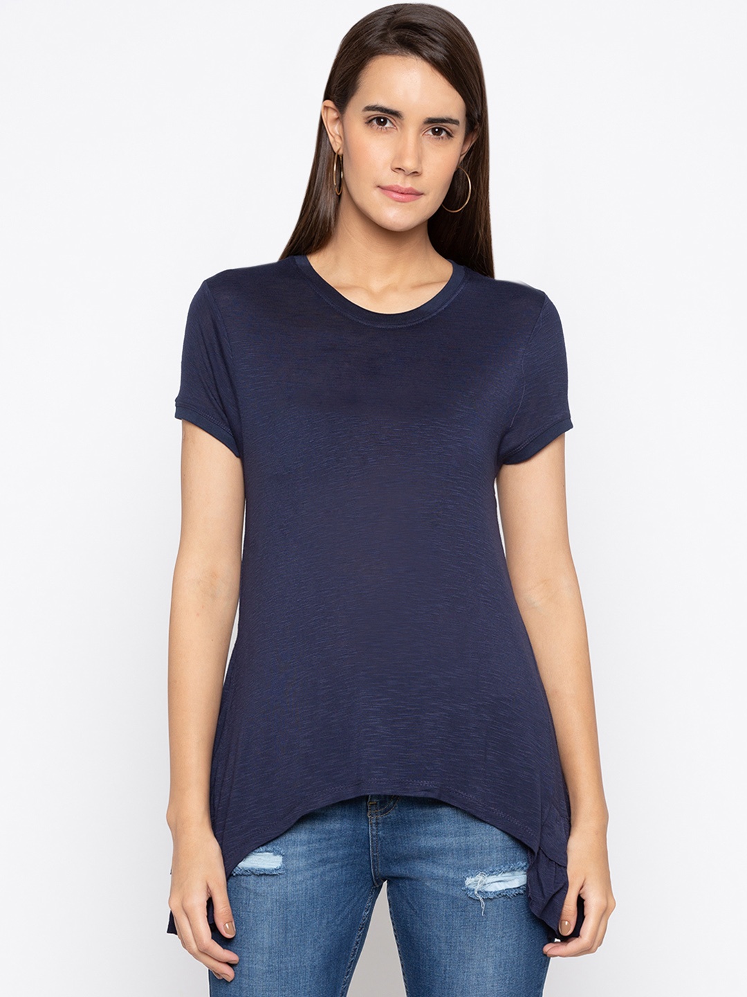 

Globus Women Navy Blue Solid High-Low Top