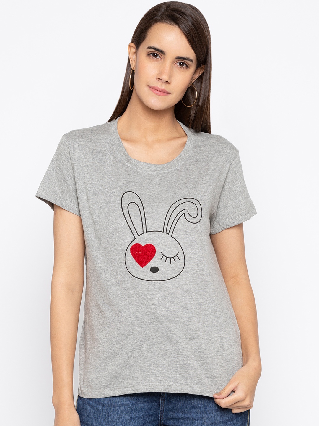 

Globus Women Grey Melange Solid Round Neck T-shirt
