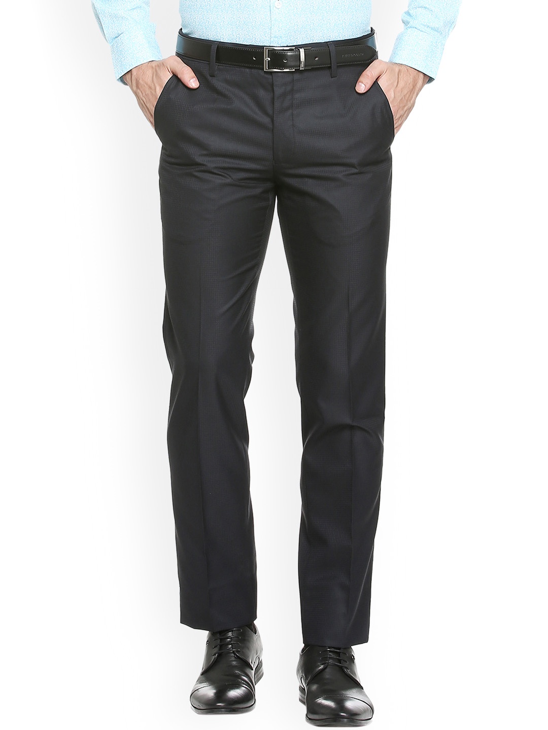 

Van Heusen Men Grey Slim Fit Self Design Formal Trousers