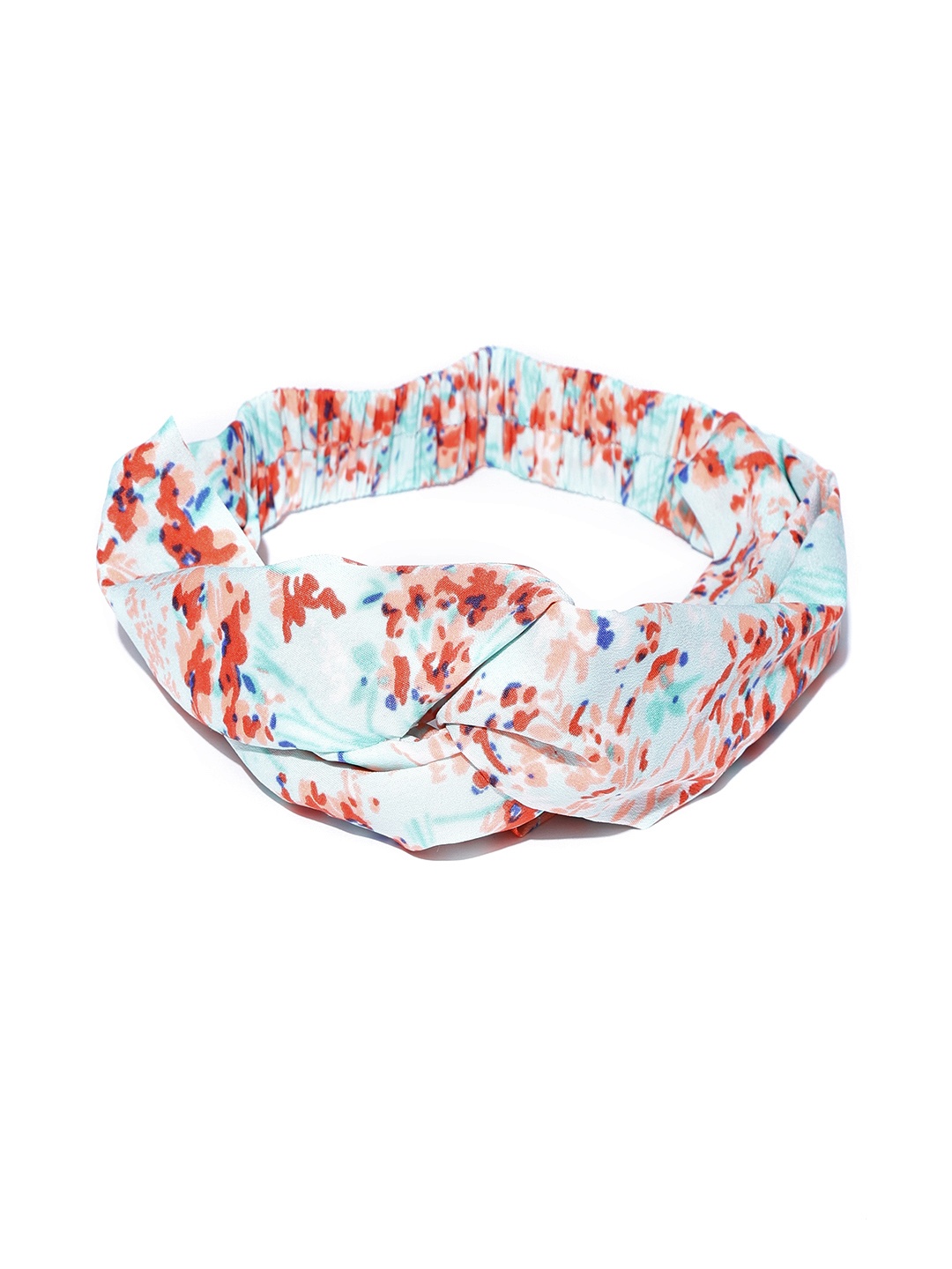 

Blueberry Women Blue & Coral Orange Printed Satin Knot Detail Hairband