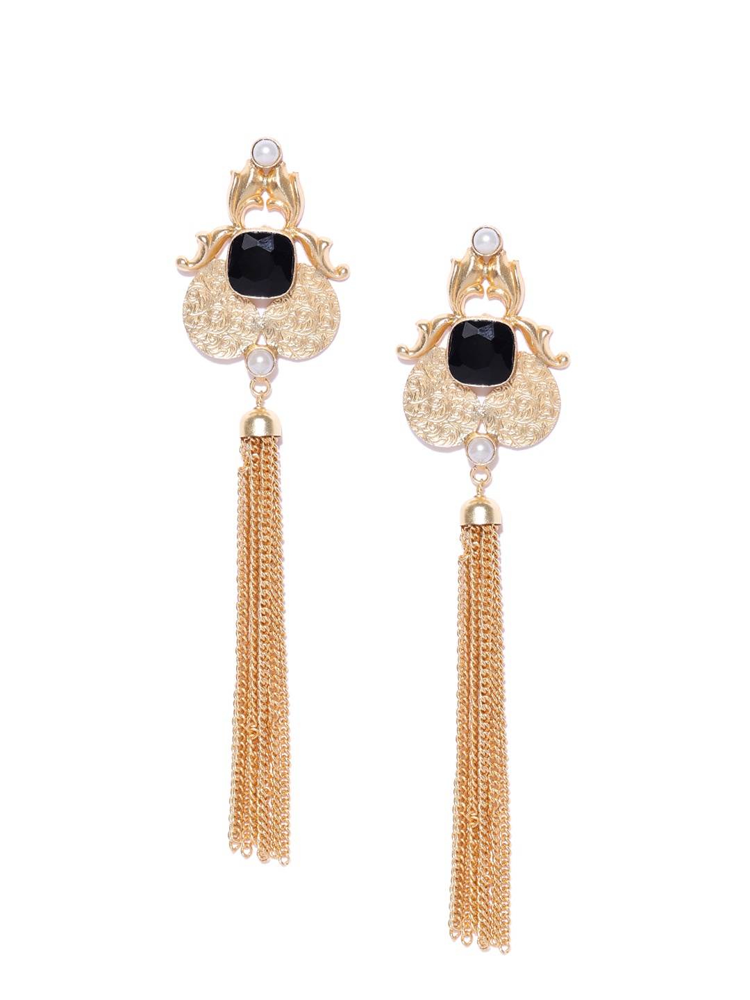 

Blueberry Black Gold-Plated Tasselled Classic Drop Earrings