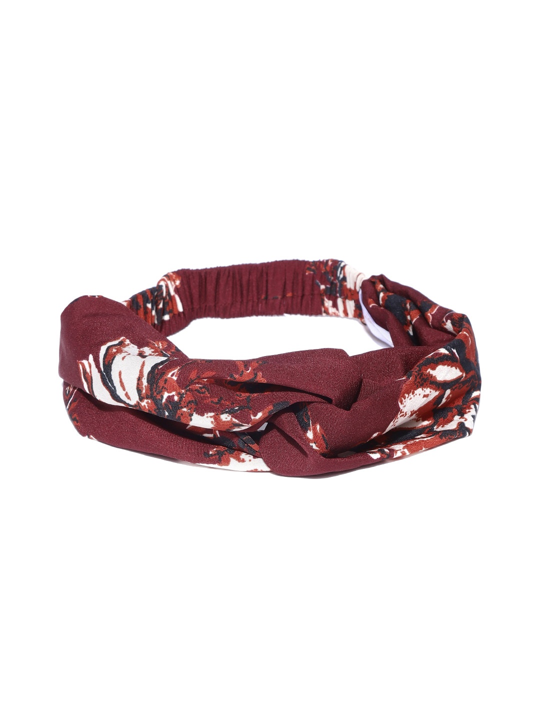 

Blueberry Women Maroon & Off-White Printed Satin Knot Detail Hairband