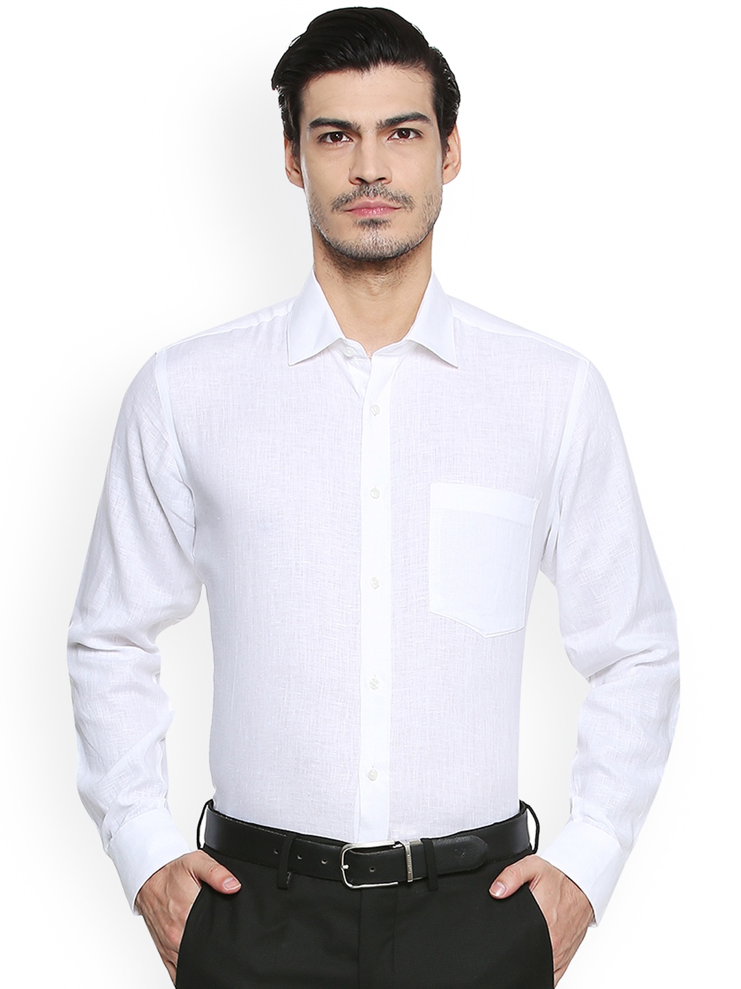 

Van Heusen Men White Regular Fit Solid Formal Linen Shirt