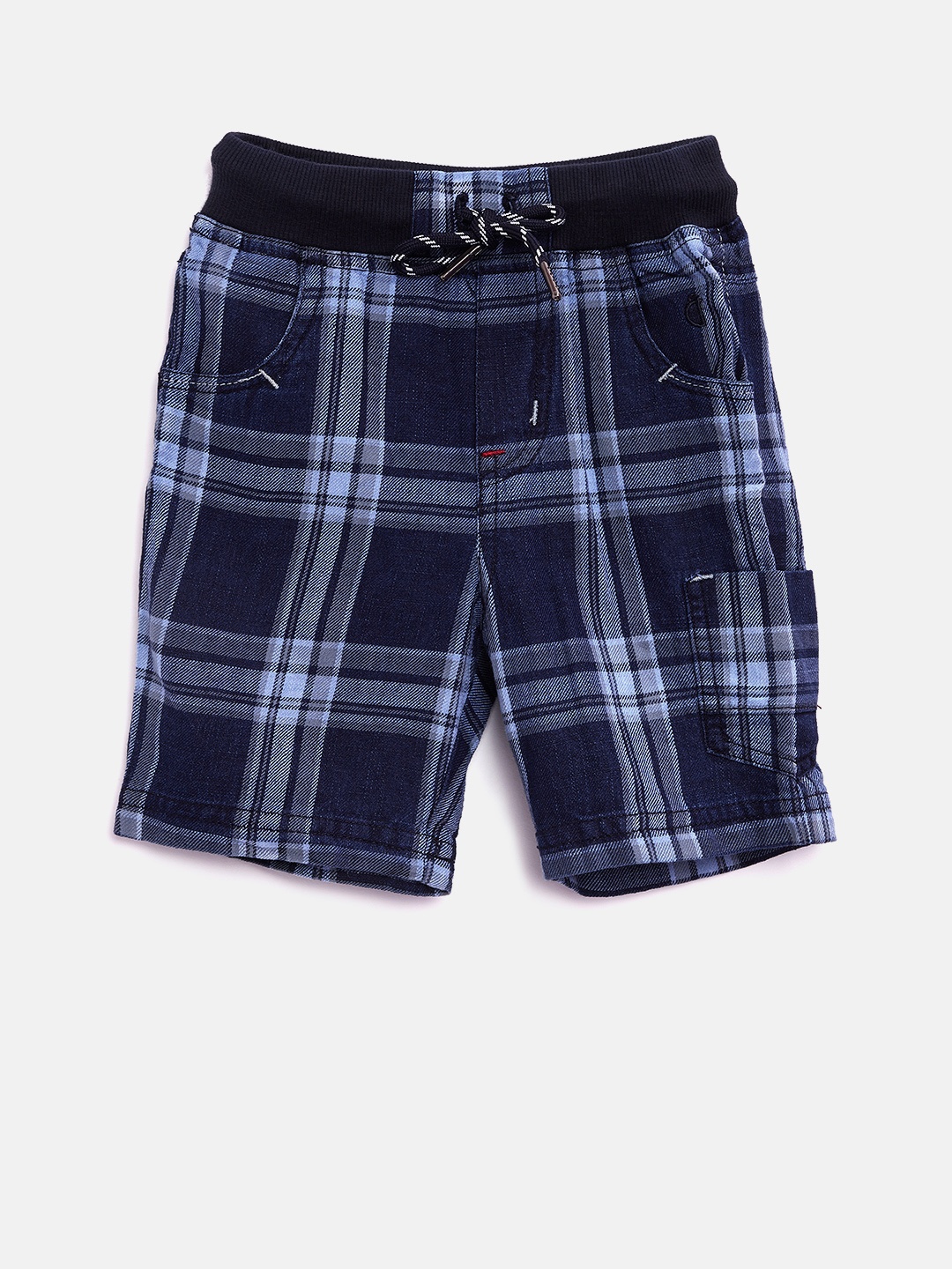 

Gini and Jony Boys Navy Blue Chambray Checked Regular Fit Shorts
