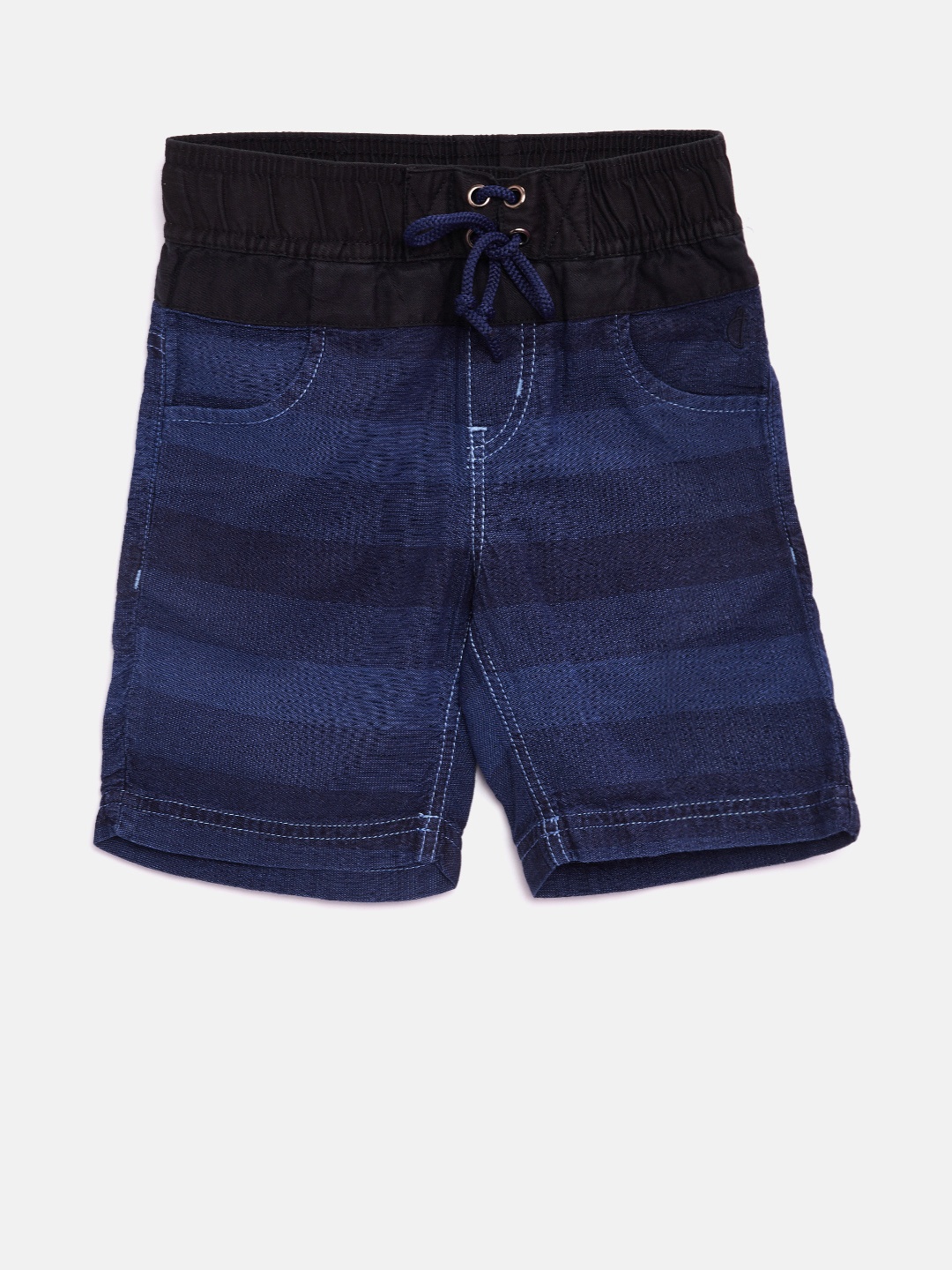 

Gini and Jony Boys Navy Blue Chambray Striped Regular Fit Shorts