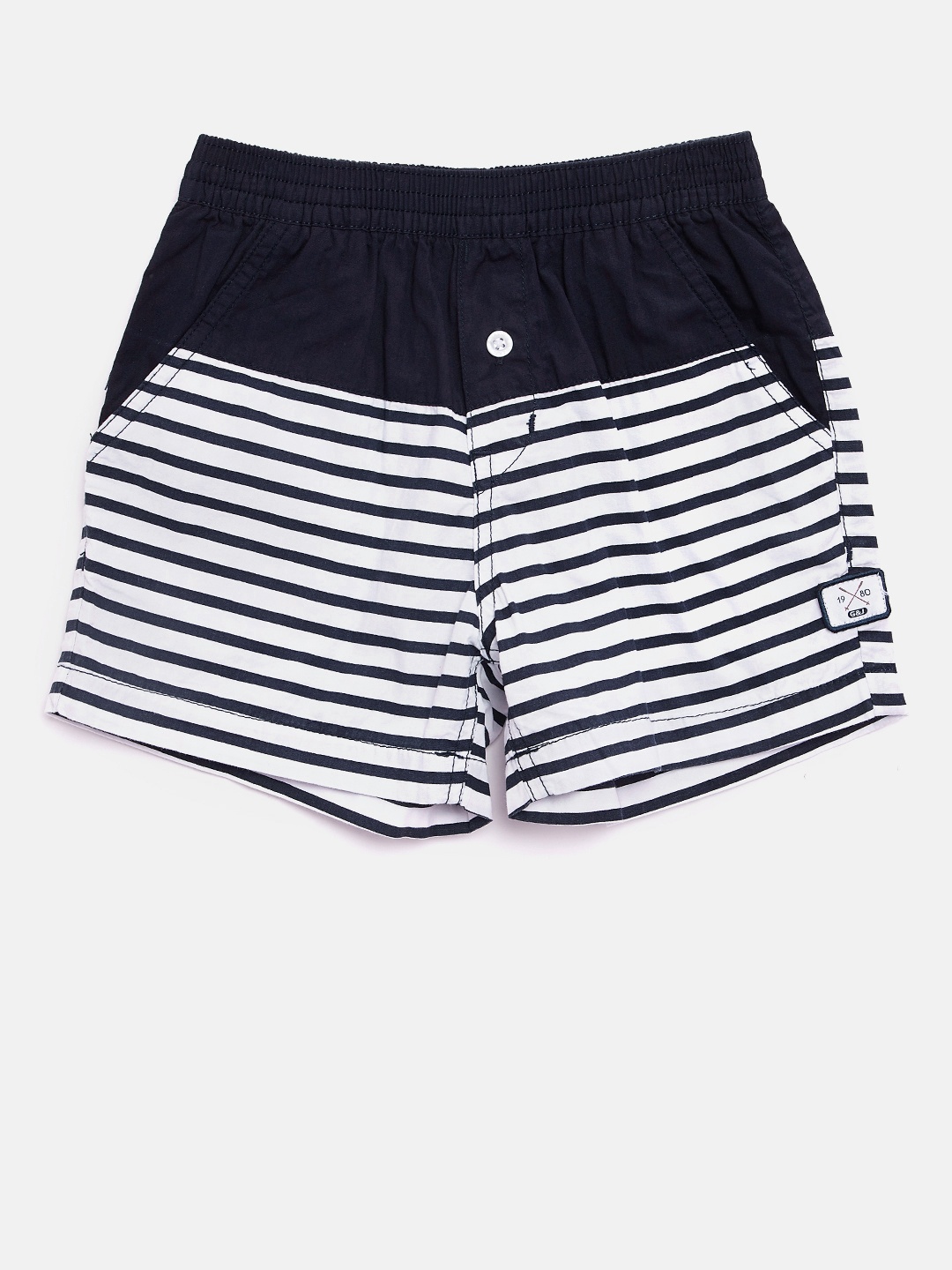 

Gini & Jony Boys White & Navy Blue Striped Pure Cotton Boxers 121260690346 C101