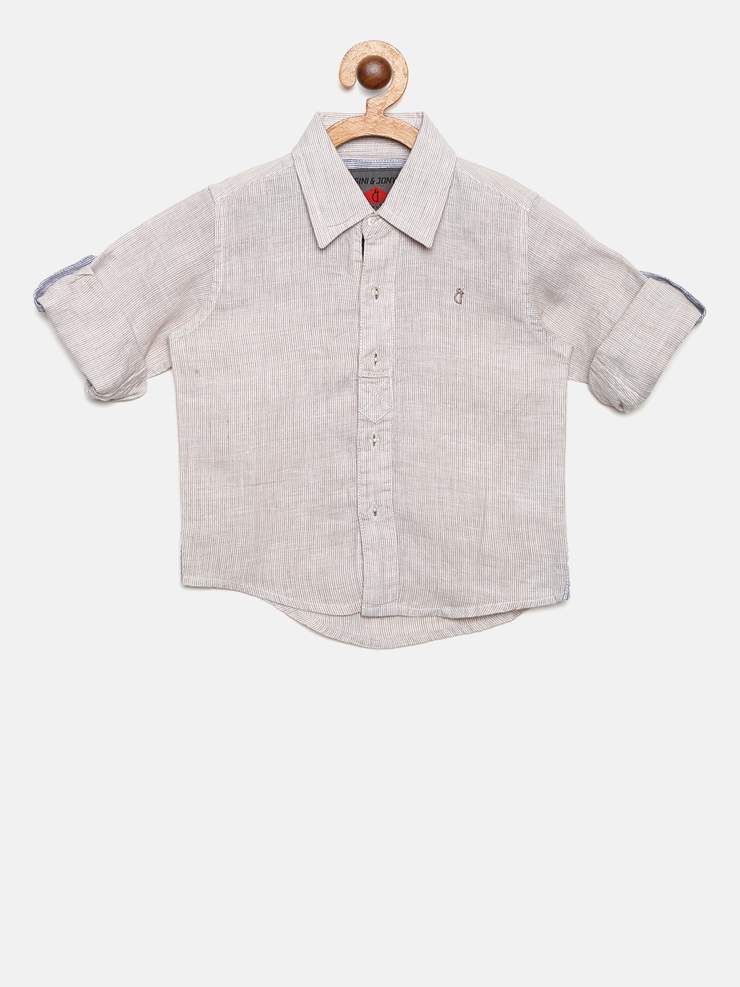 

Gini and Jony Boys Beige & Off-White Linen Striped Casual Shirt