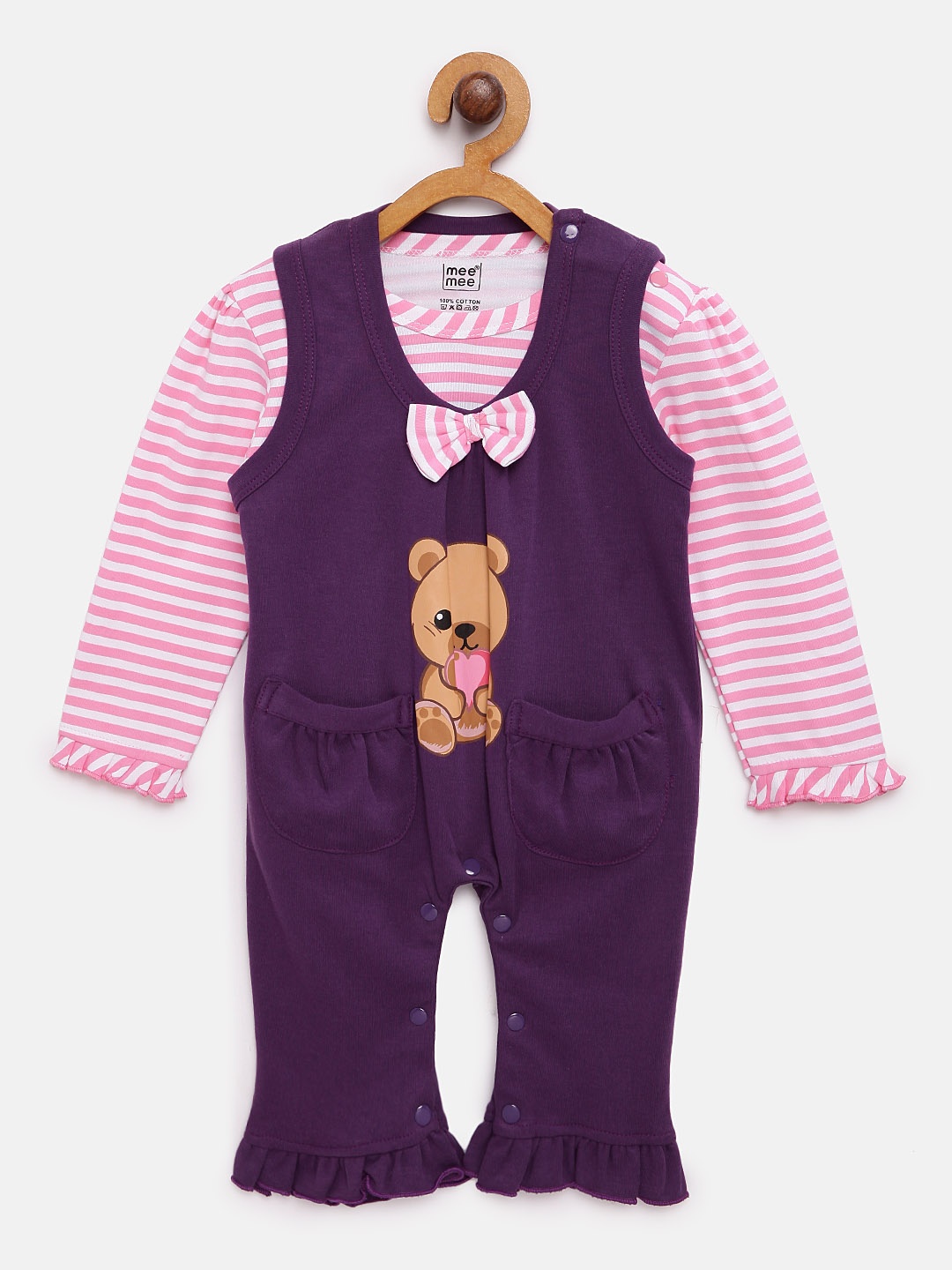

MeeMee Girls Purple Dungarees with T-shirt