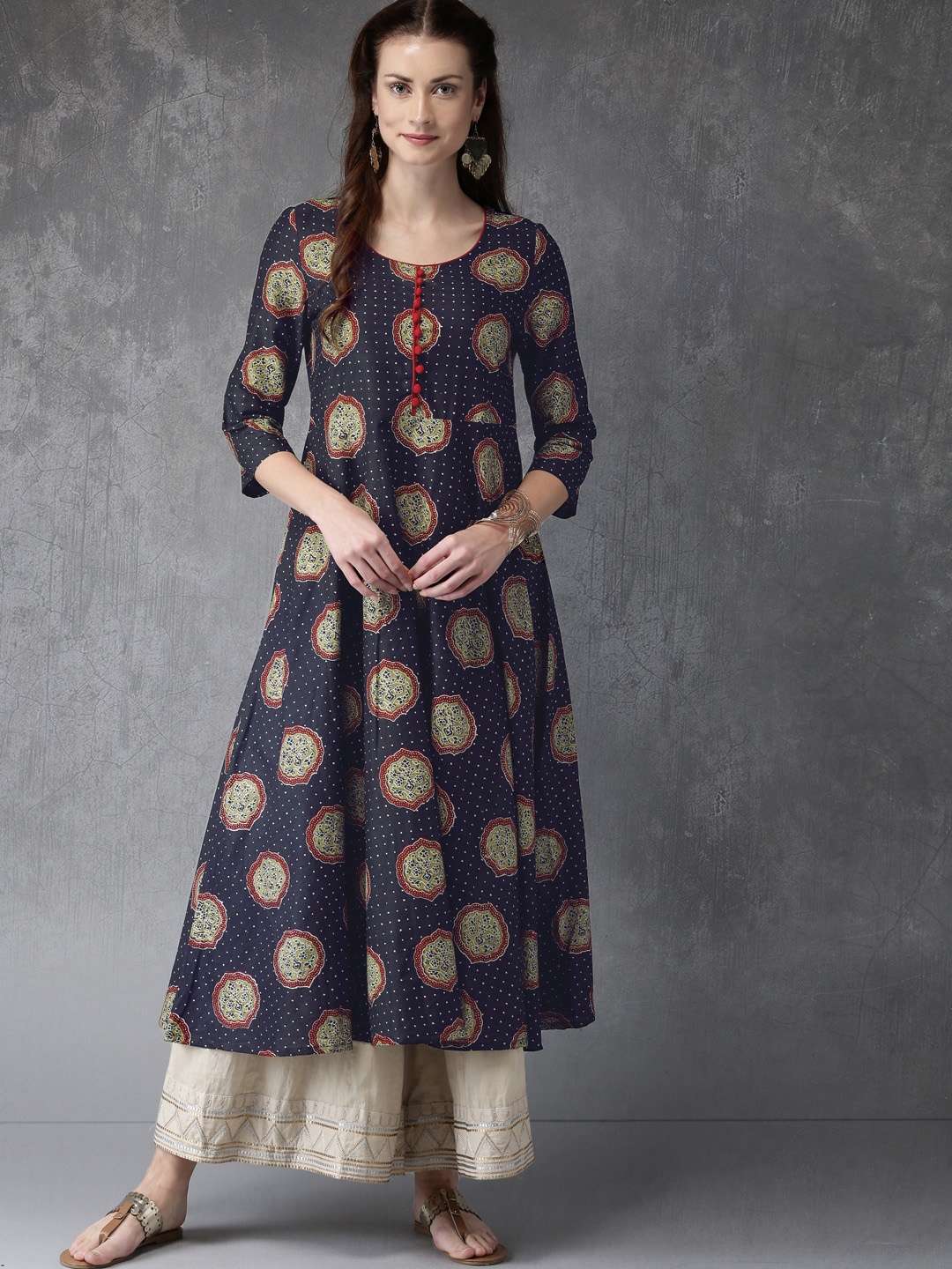 

Anouk Women Navy Blue & Maroon Printed A-Line Kurta