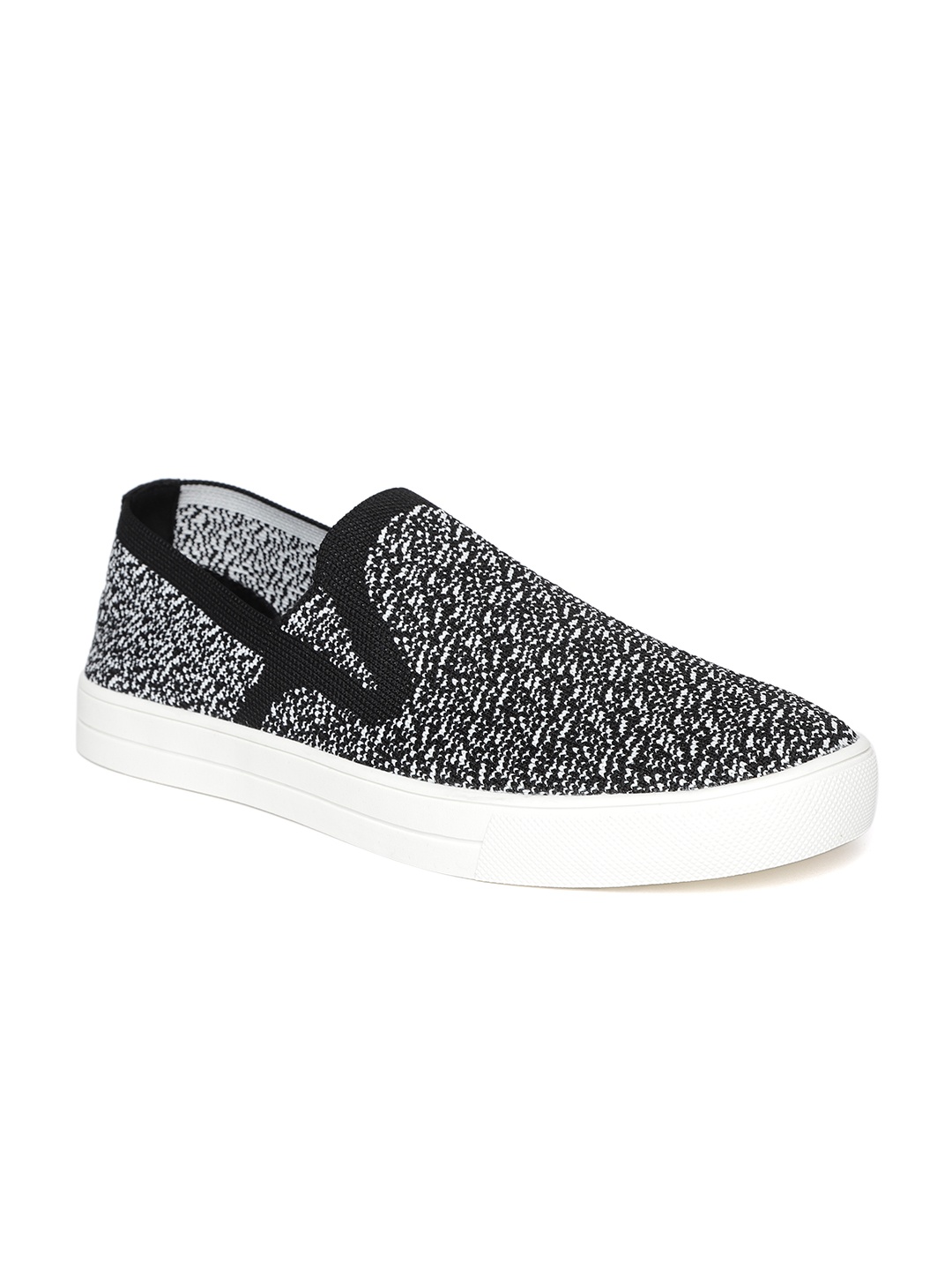 United Colors of Benetton Men Black & White Woven Design Slip-Ons