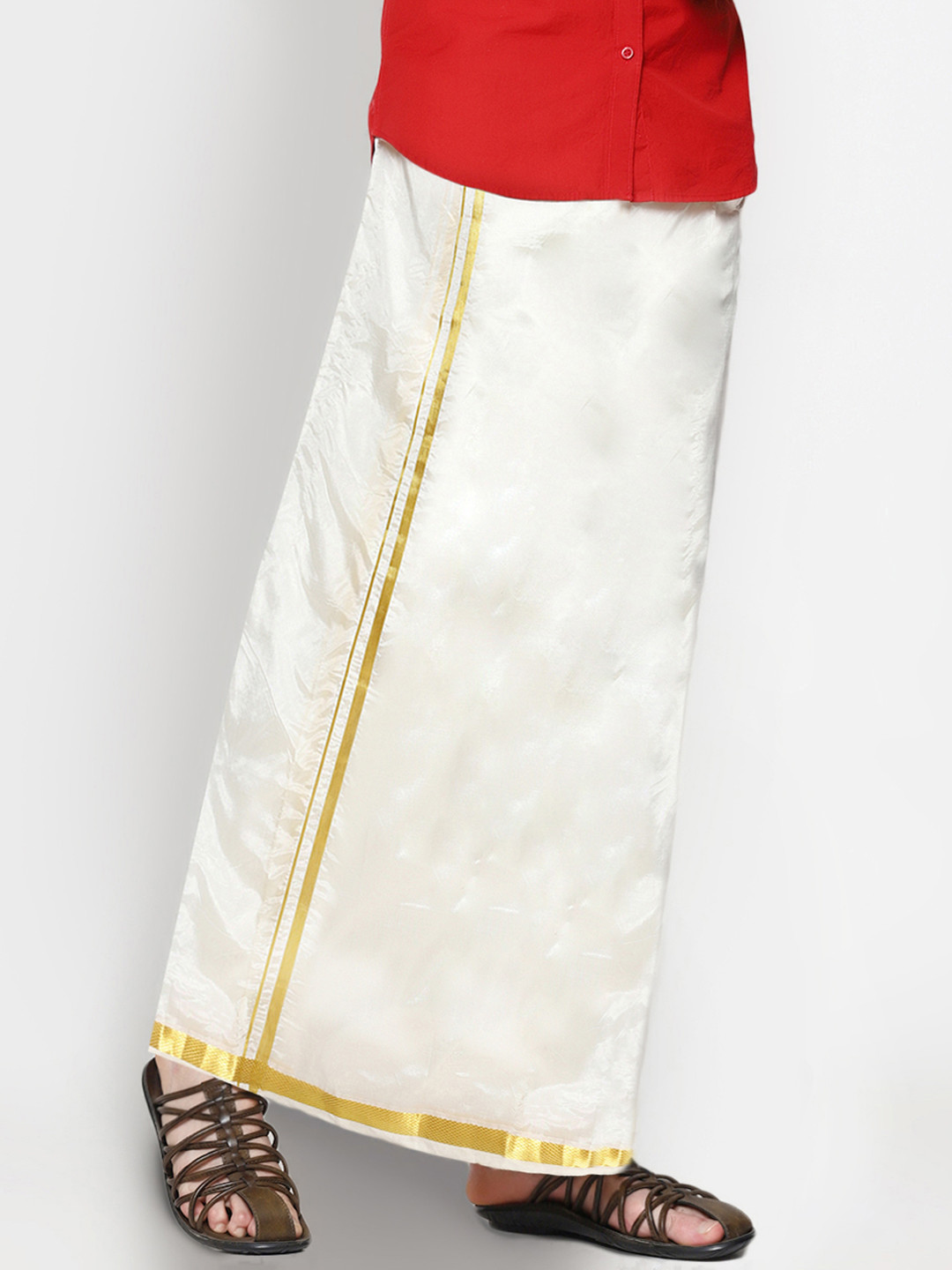 

Sethukrishna Men Off White Double Layer Readymade Dhoti With Pocket