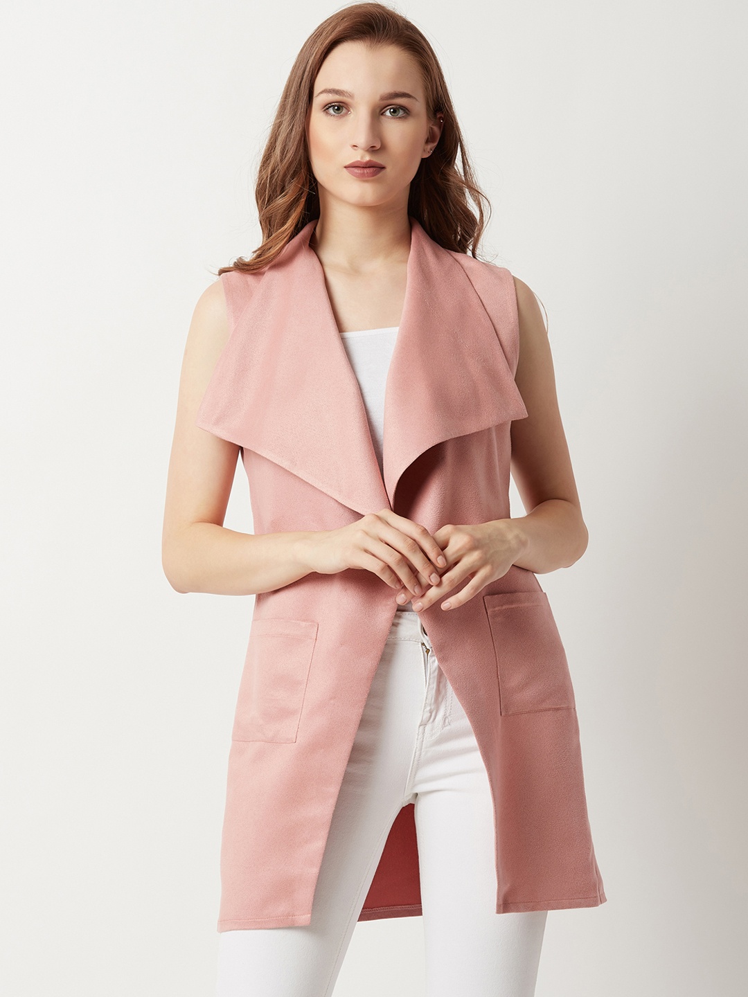 

Miss Chase Pink Solid Lapel Shrug