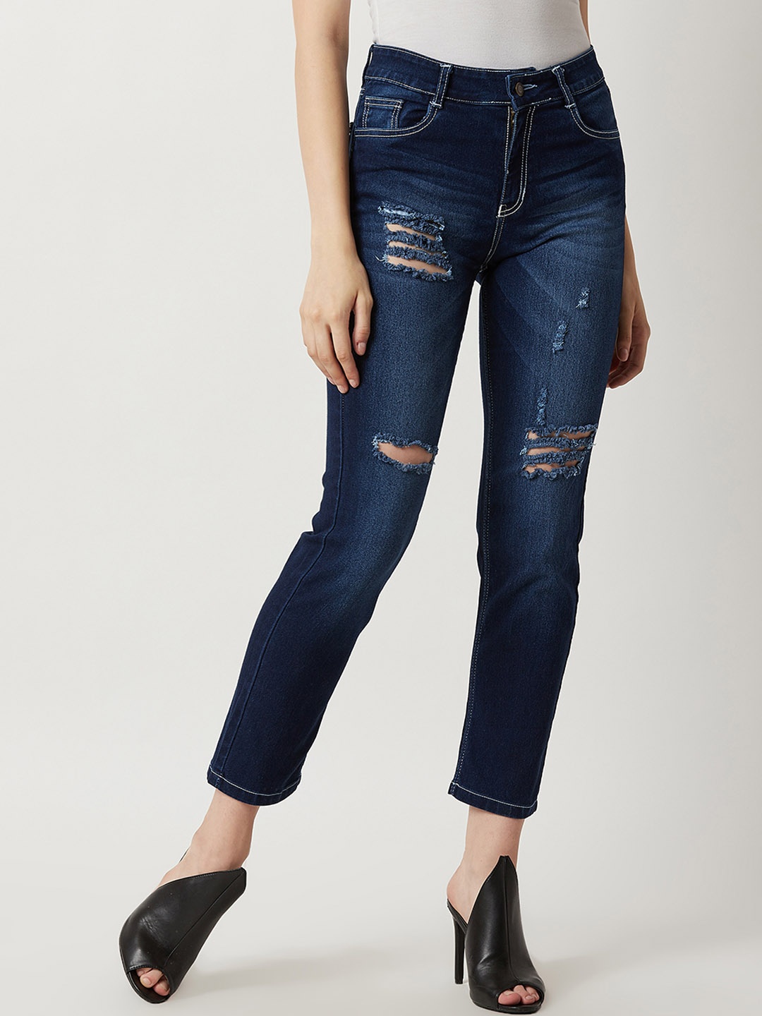 

Miss Chase Women Blue Slim Fit High-Rise Mildly Distressed Jeans