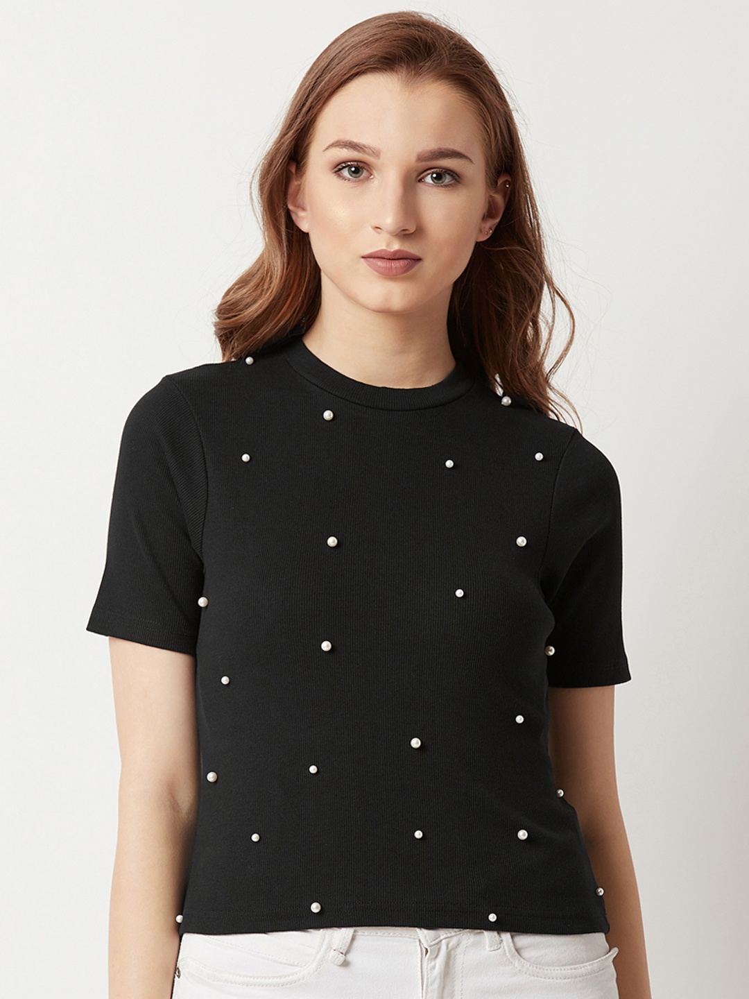 

Miss Chase Women Black Embellished Pure Cotton Top