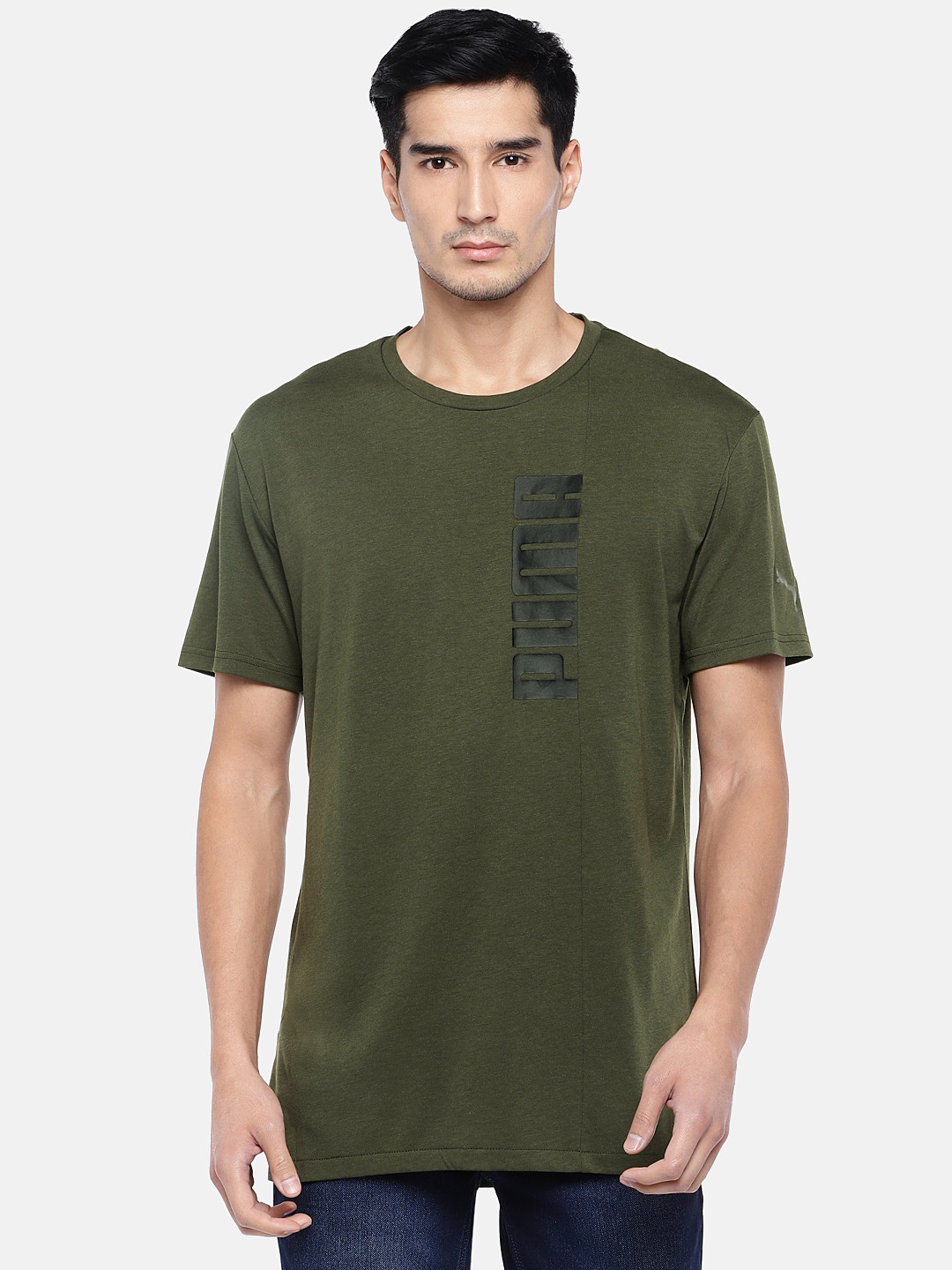 

Puma Men Olive Green Printed Energy Triblend Graphic dryCELL Training T-shirt