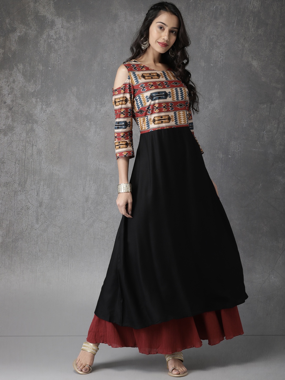 

Anouk Women Black Printed Anarkali Kurta