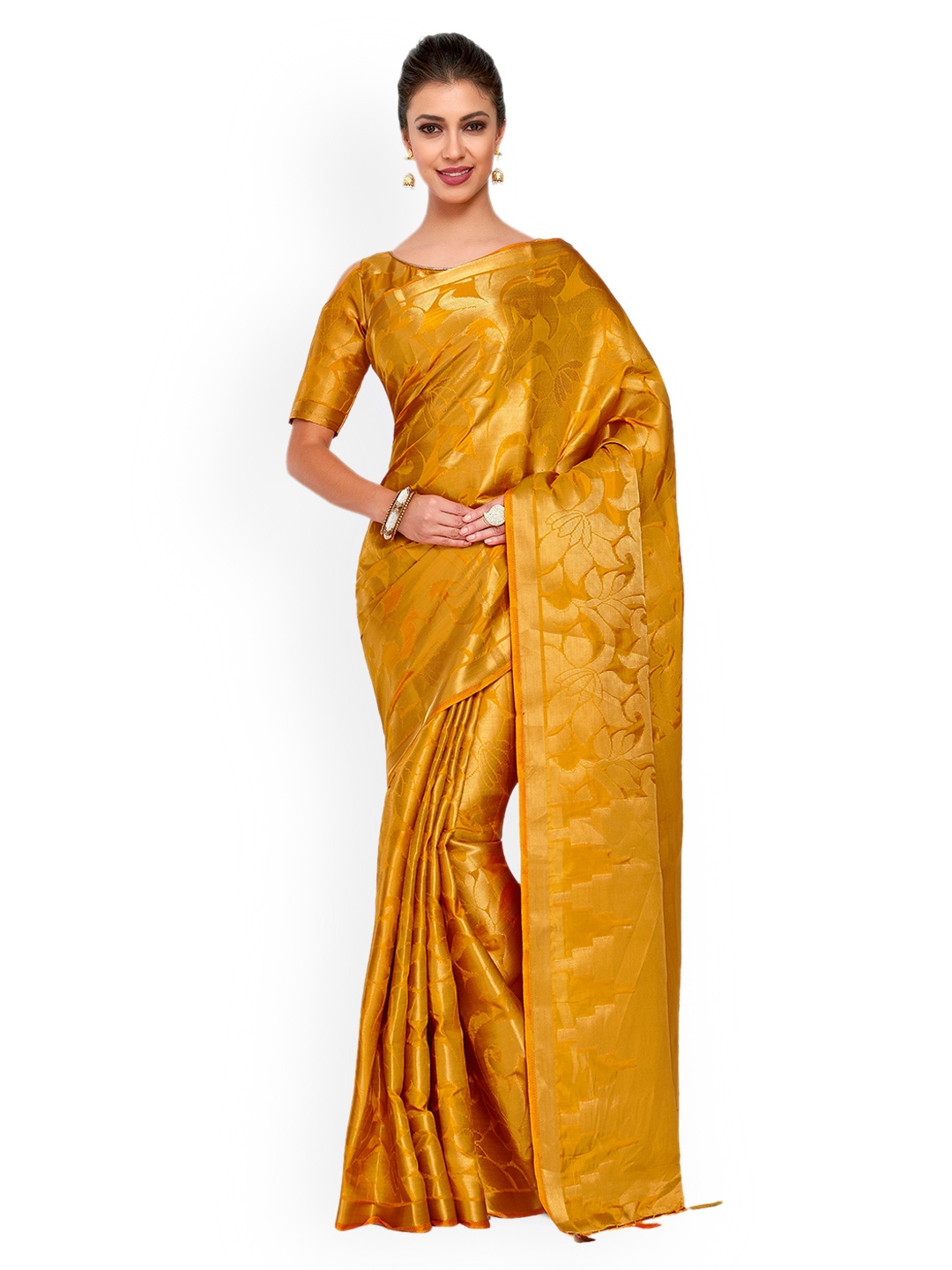 

MIMOSA Mustard & Gold-Toned Art Silk Woven Design Kanjeevaram Saree