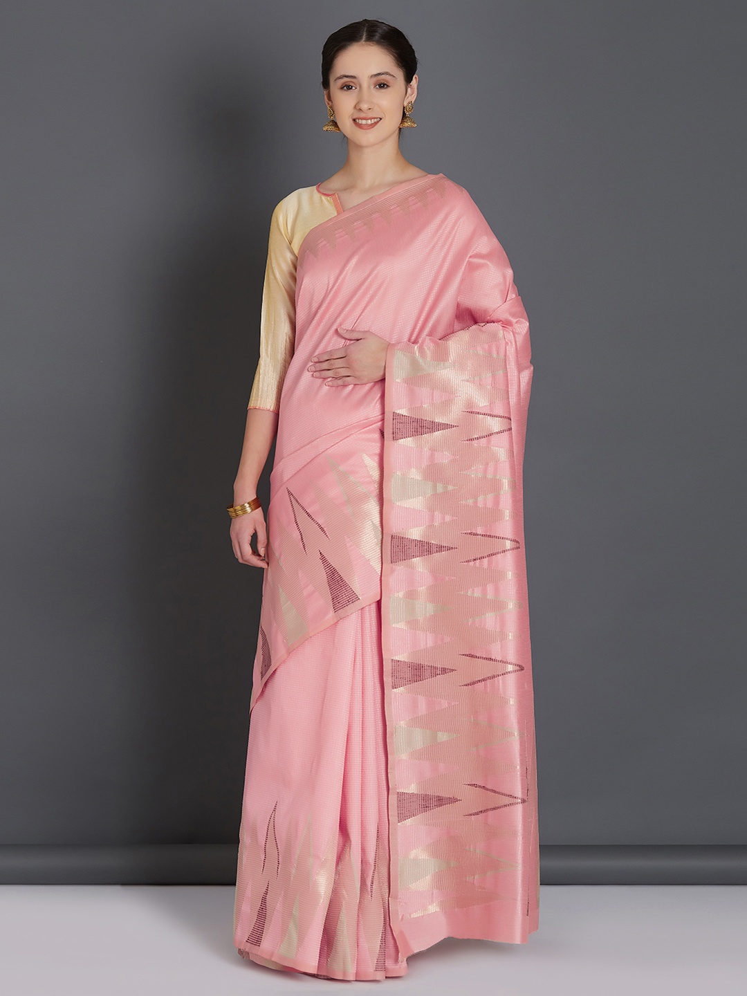 

Mitera Pink Silk Blend Woven Design Banarasi Saree