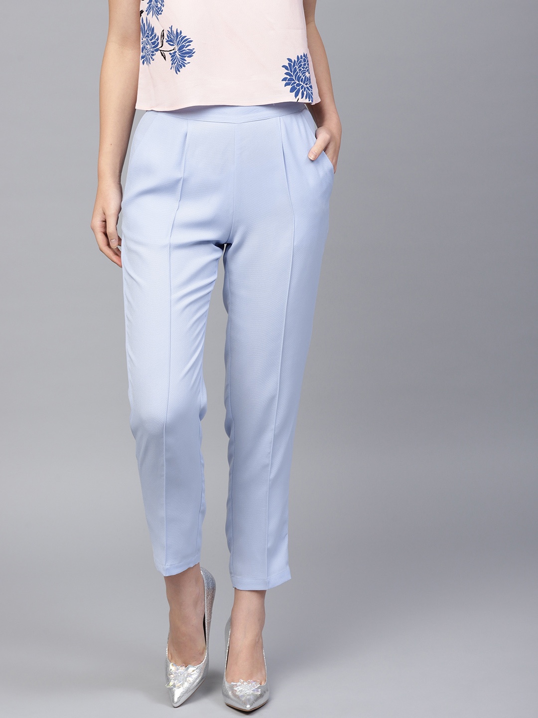 

SASSAFRAS Women Blue Regular Fit Solid Cigarette Trousers