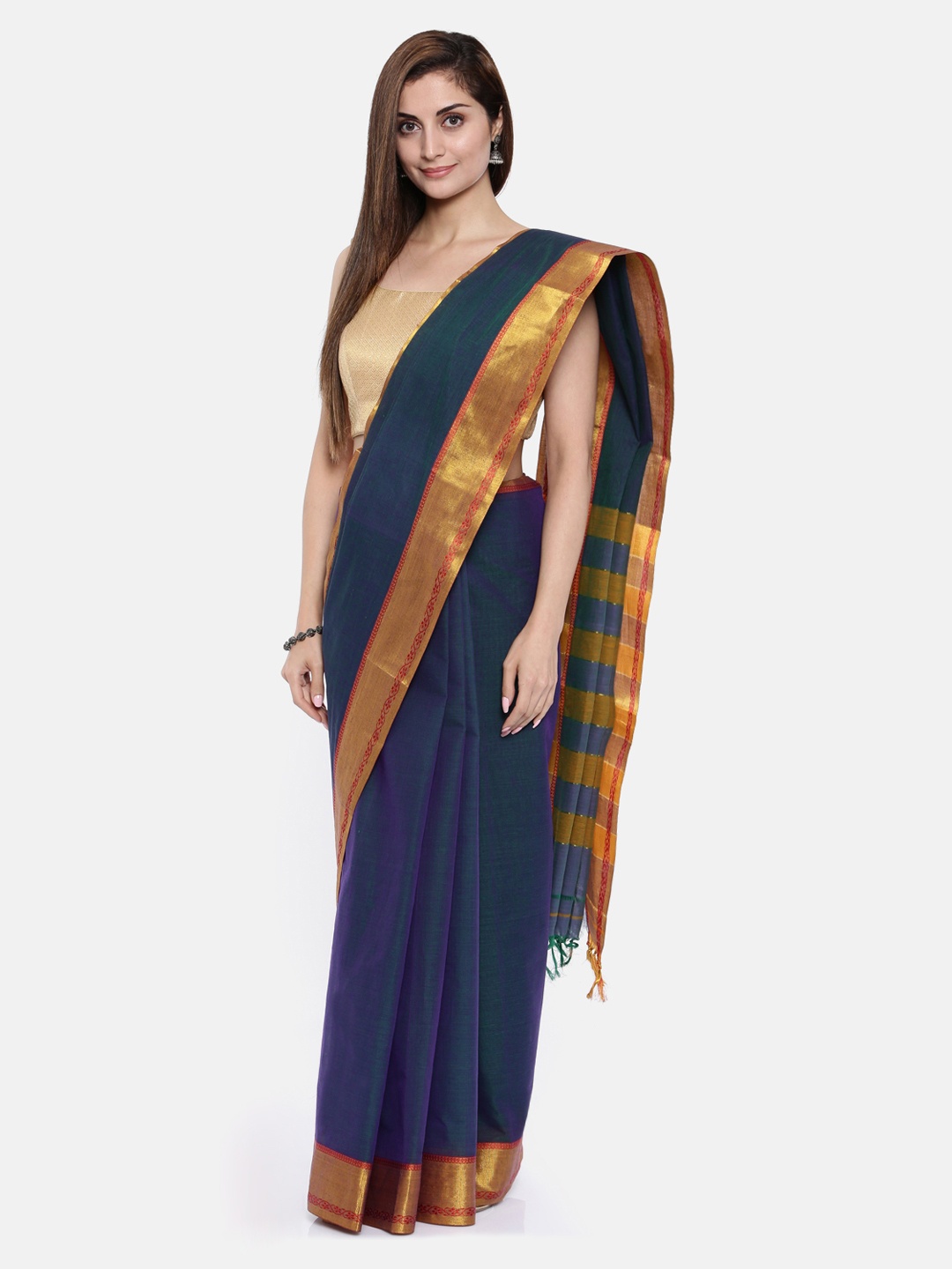 

Pavechas Navy Blue Pure Cotton Solid Venkatgiri Saree