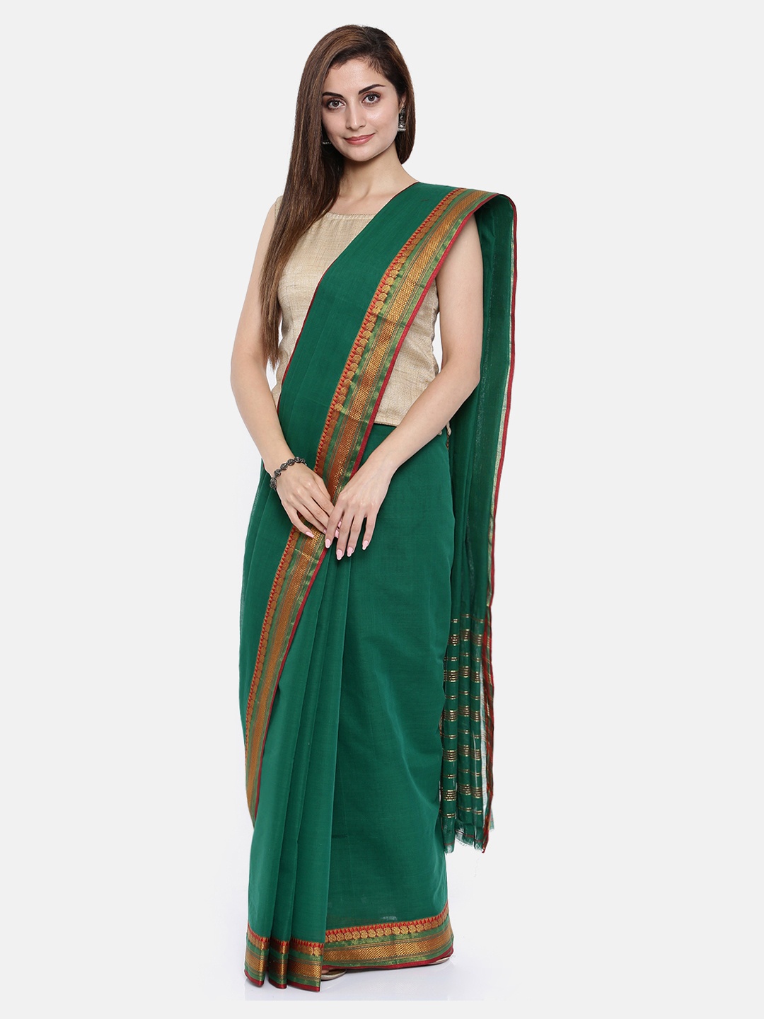 

Pavechas Green Pure Cotton Solid Venkatgiri Saree