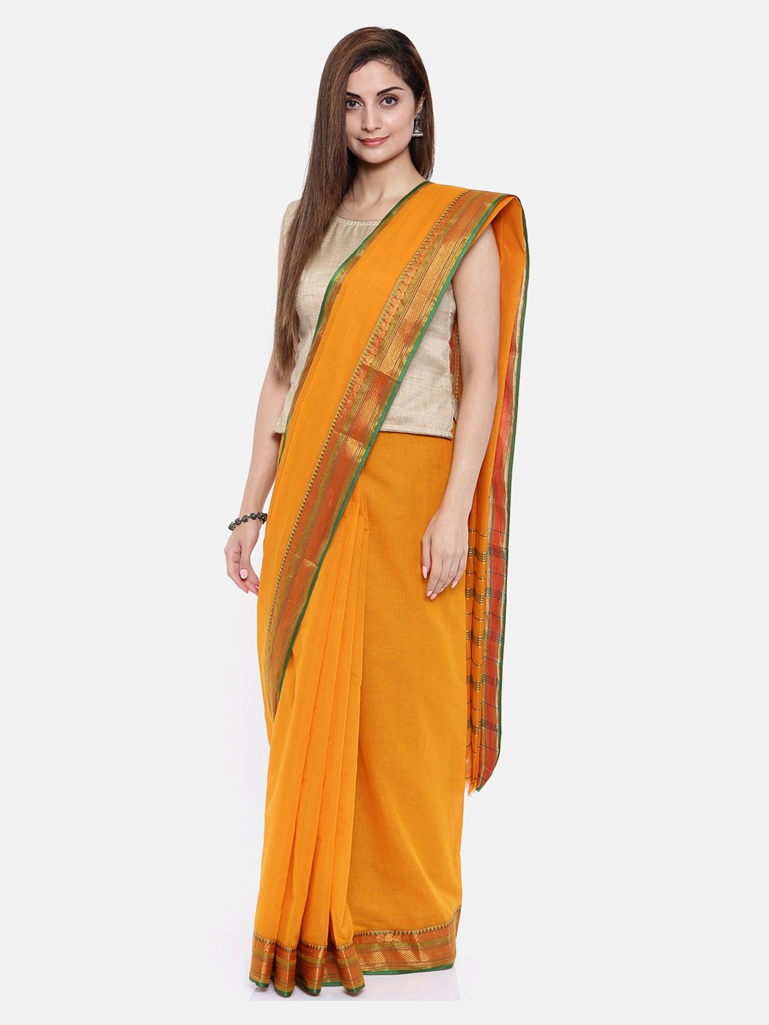 

Pavechas Mustard Pure Cotton Solid Venkatgiri Saree