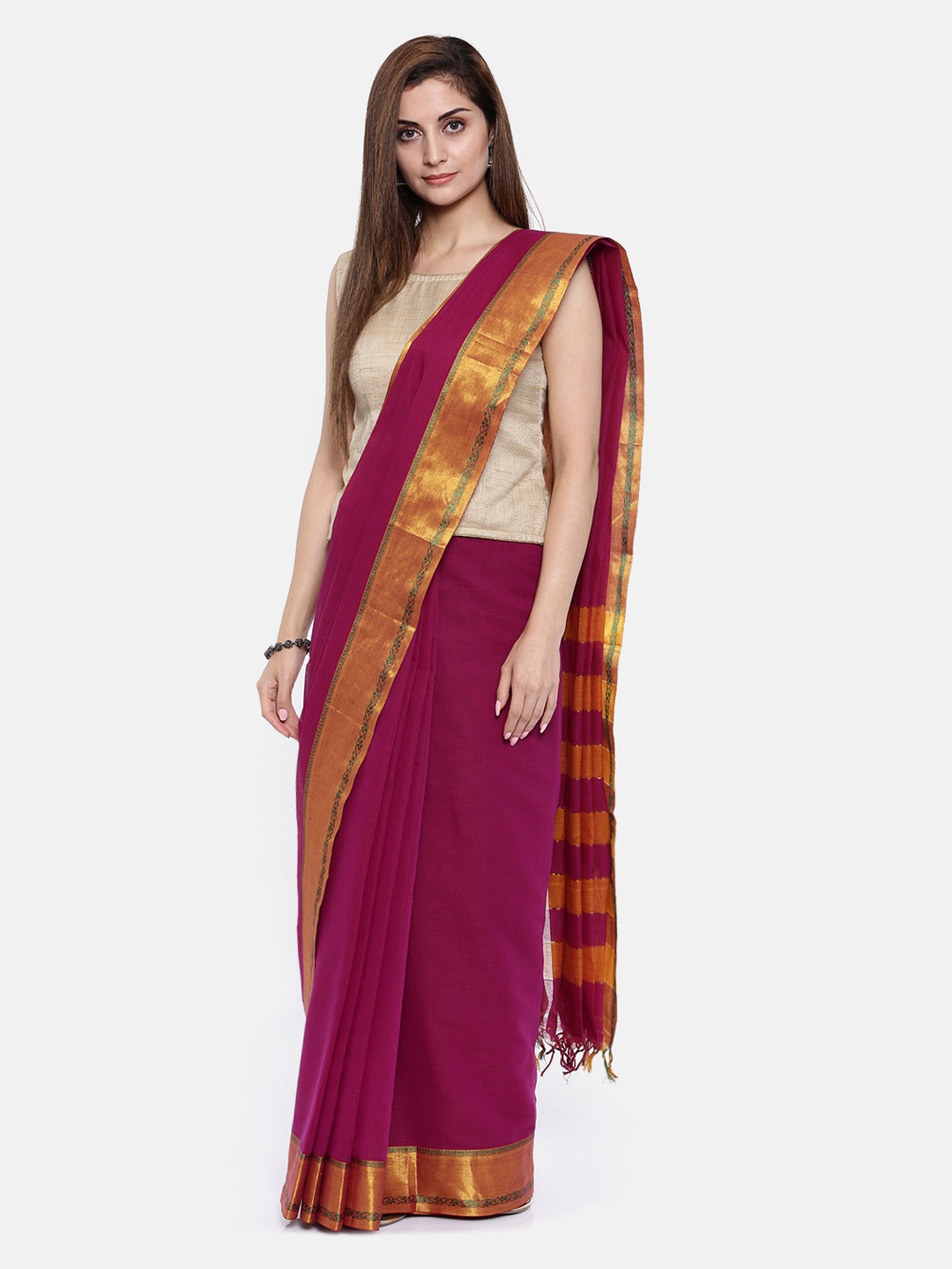 

Pavechas Pink Pure Cotton Solid Venkatgiri Saree