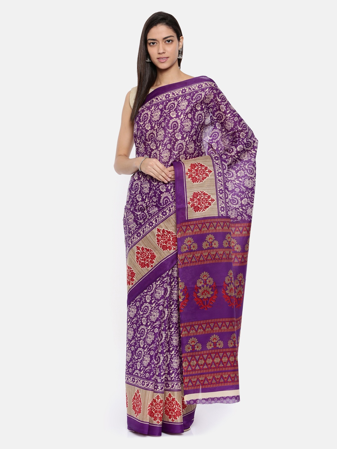 

Pavechas Purple Polycotton Printed Mangalagiri Saree