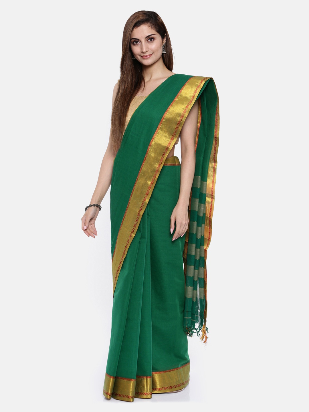 

Pavechas Green Pure Cotton Solid Venkatgiri Saree