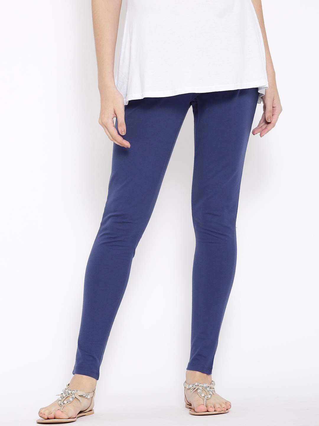 

W Blue Ankle-Length Maternity Leggings