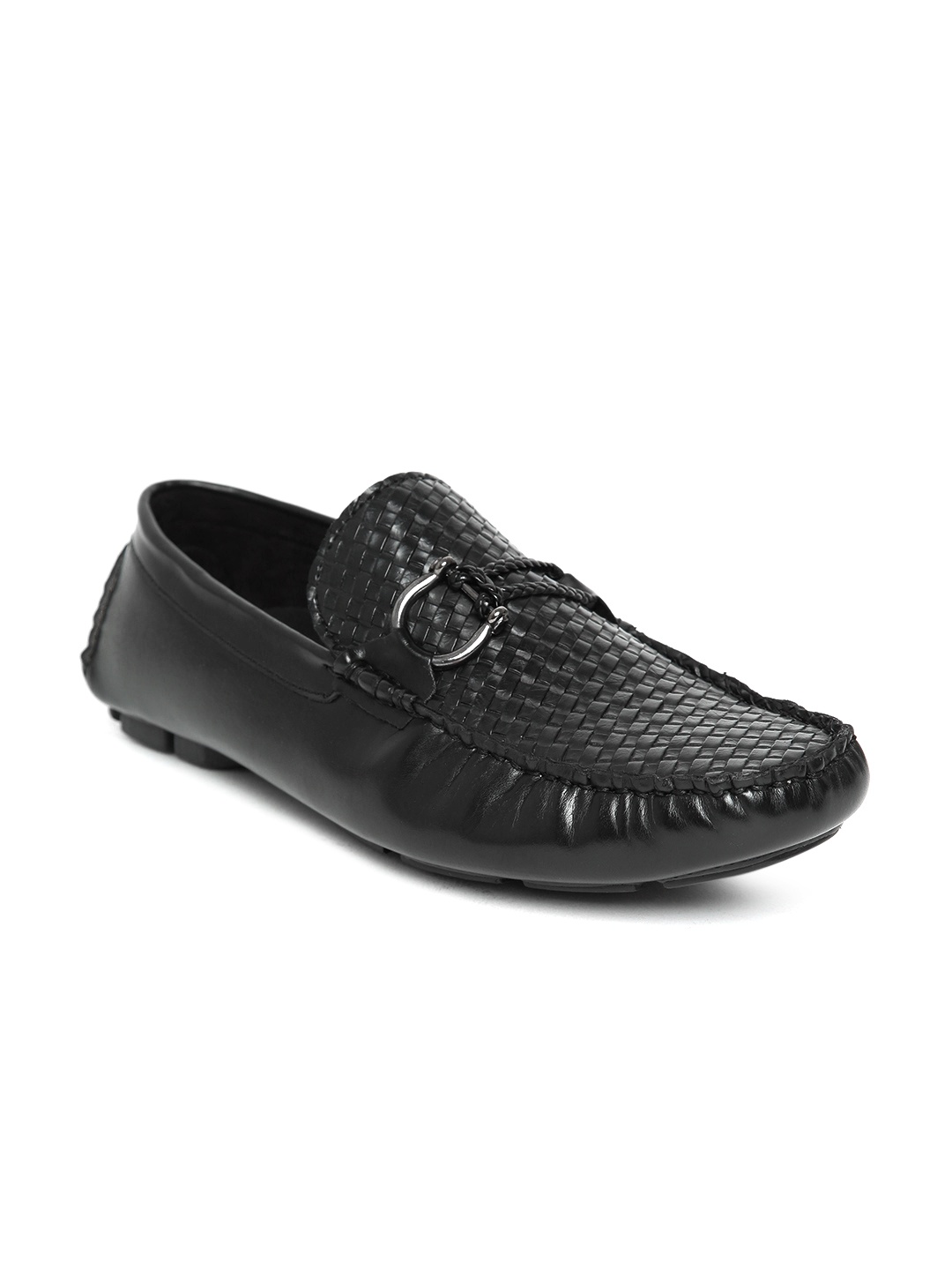 

San Frissco Men Black Basketweave-Textured Driving Shoes