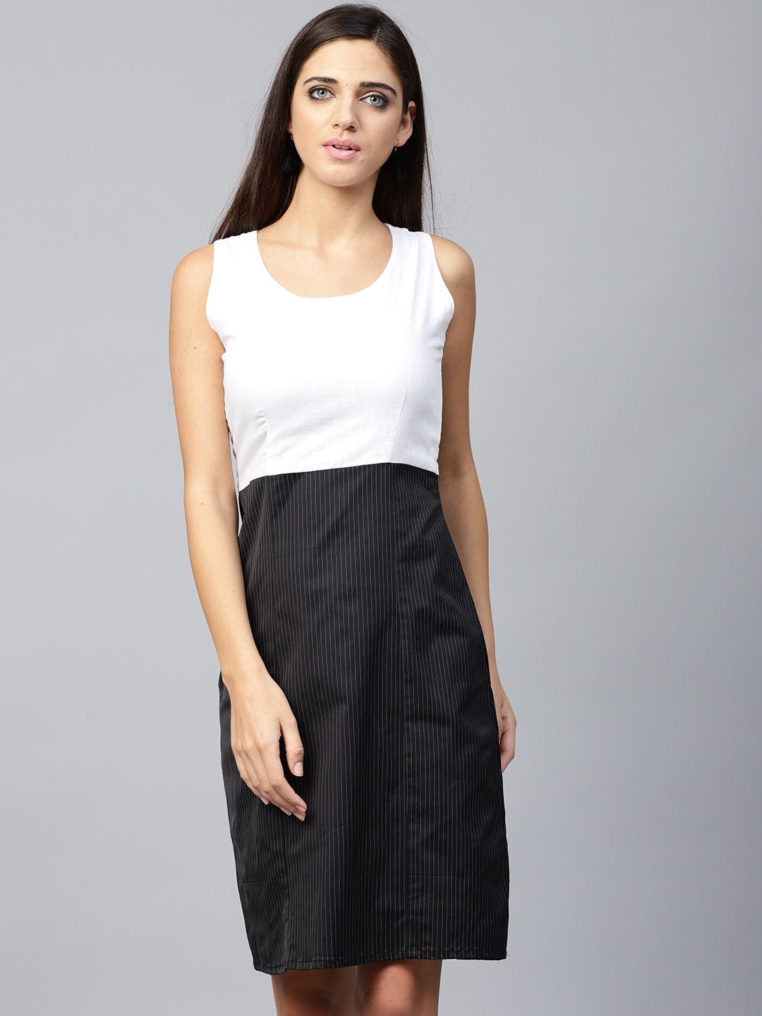 

Athena Women White & Black Colourblocked Sheath Dress